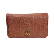 Pink Leather Mini Chain Crossbody Bag – Lizard Embossed Gold Hardware Wallet (Pristine Condition)