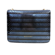 Midnight Blue Snakeskin Serpenti Style Chain Shoulder Bag – Metallic Exotic Mini Crossbody (Pristine Condition)