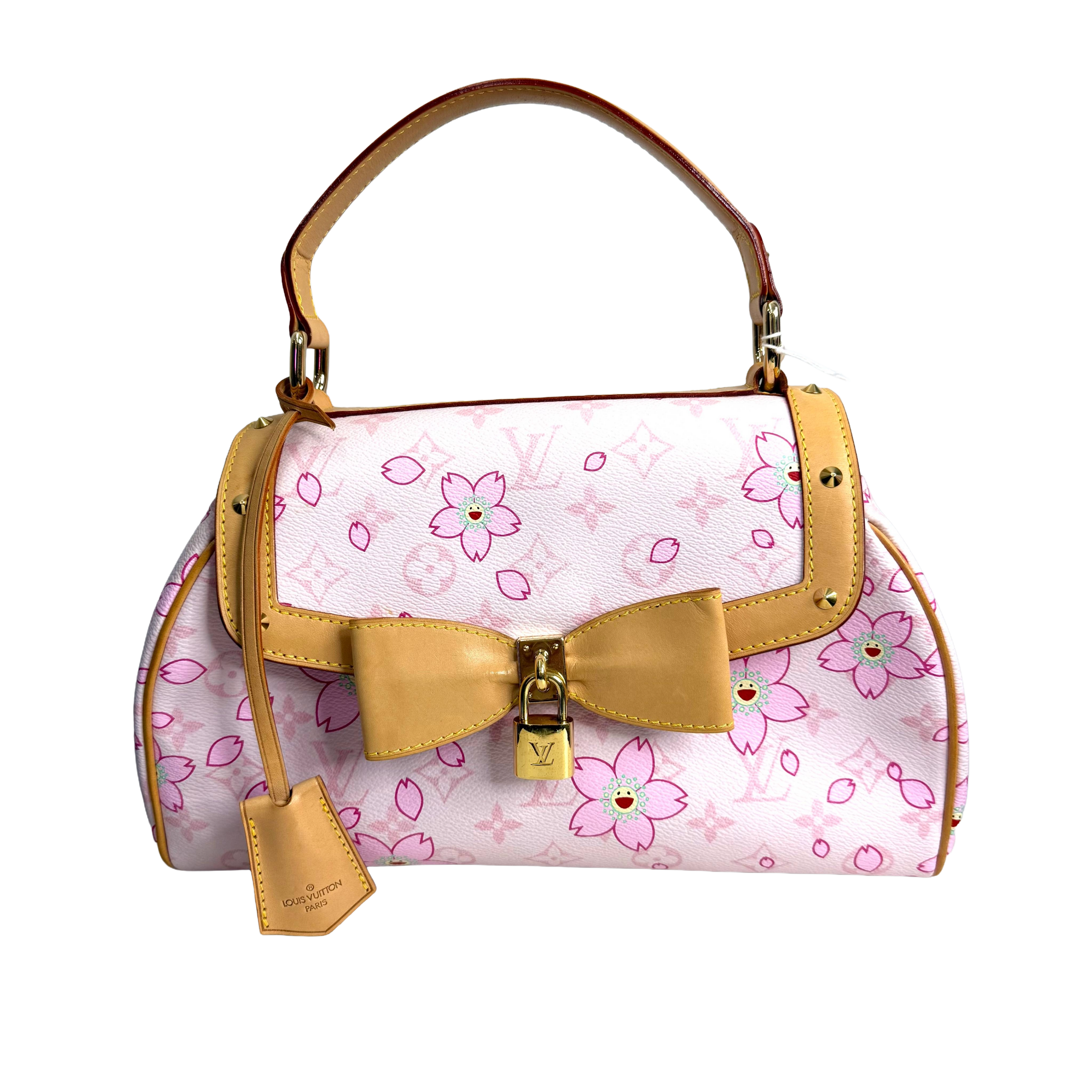 Pink Cherry Blossom Monogram Bow Top Handle Bag – Limited Edition Style Luxury Satchel (Pristine Condition)