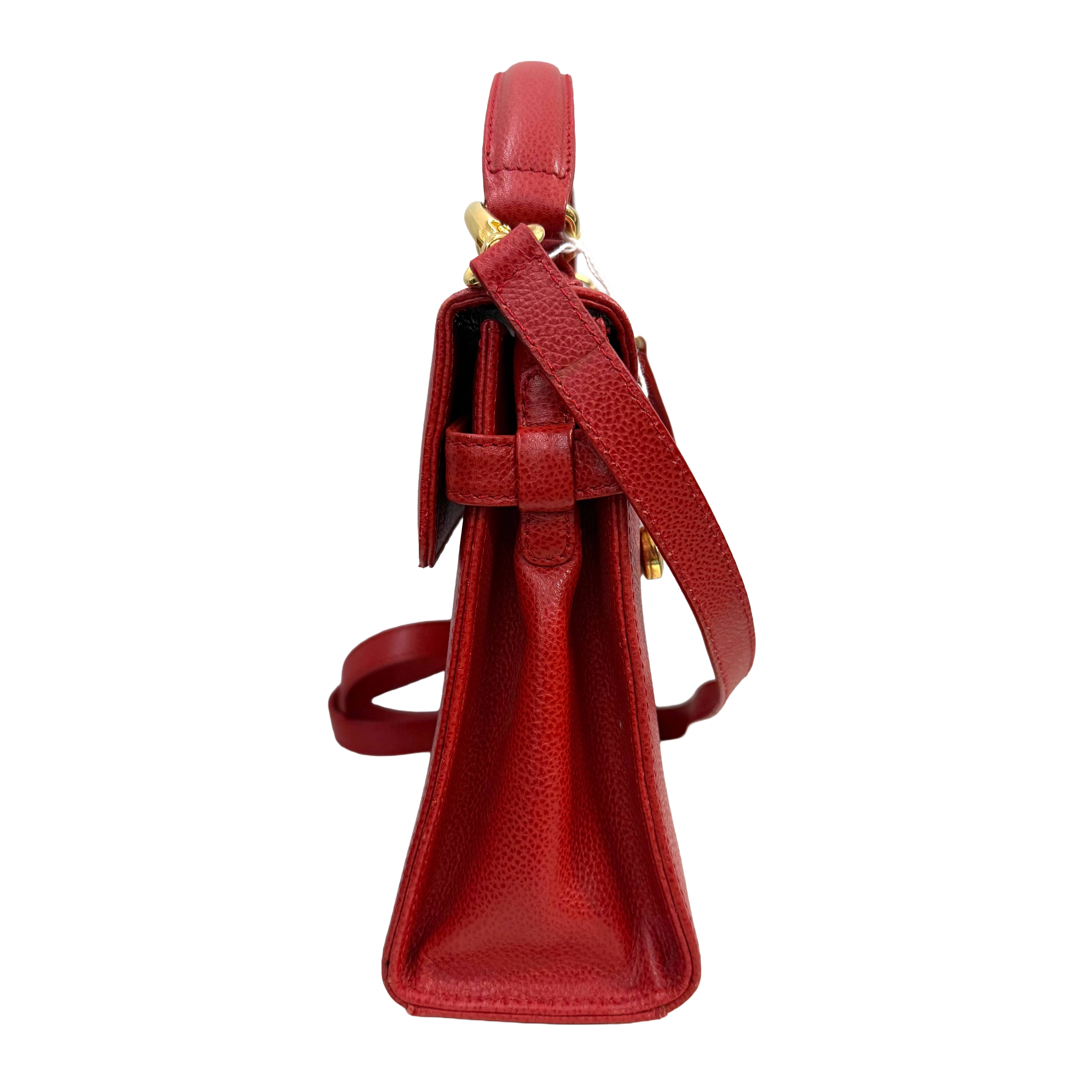 Burberry | Vintage Red Structured Leather Top Handle Bag – Mini Shoulder Satchel