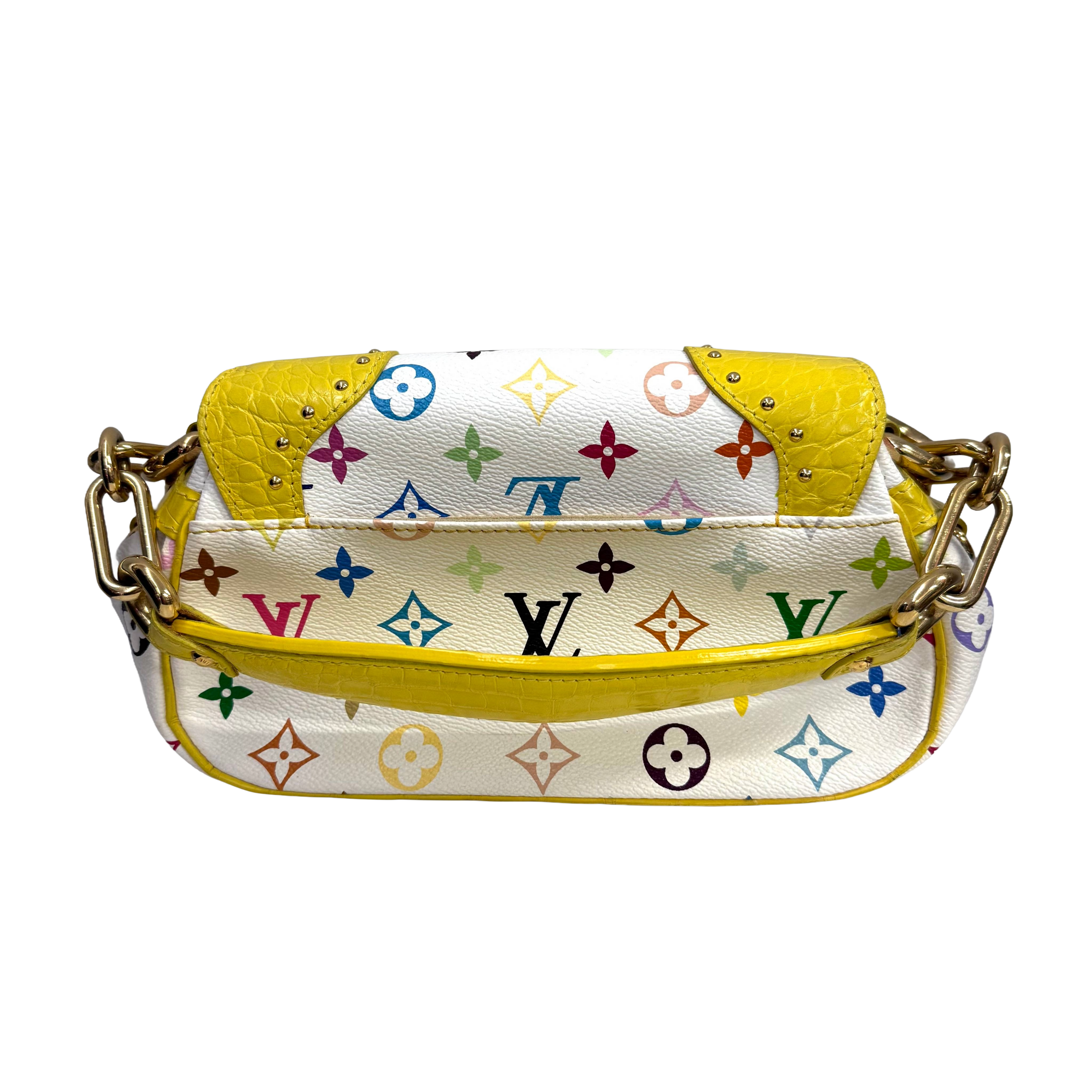Louis Vuitton | Multicolor Murakami Monogram Yellow Studded Top Handle Bag – Gold Hardware Mini Designer Satchel (Pristine Condition)