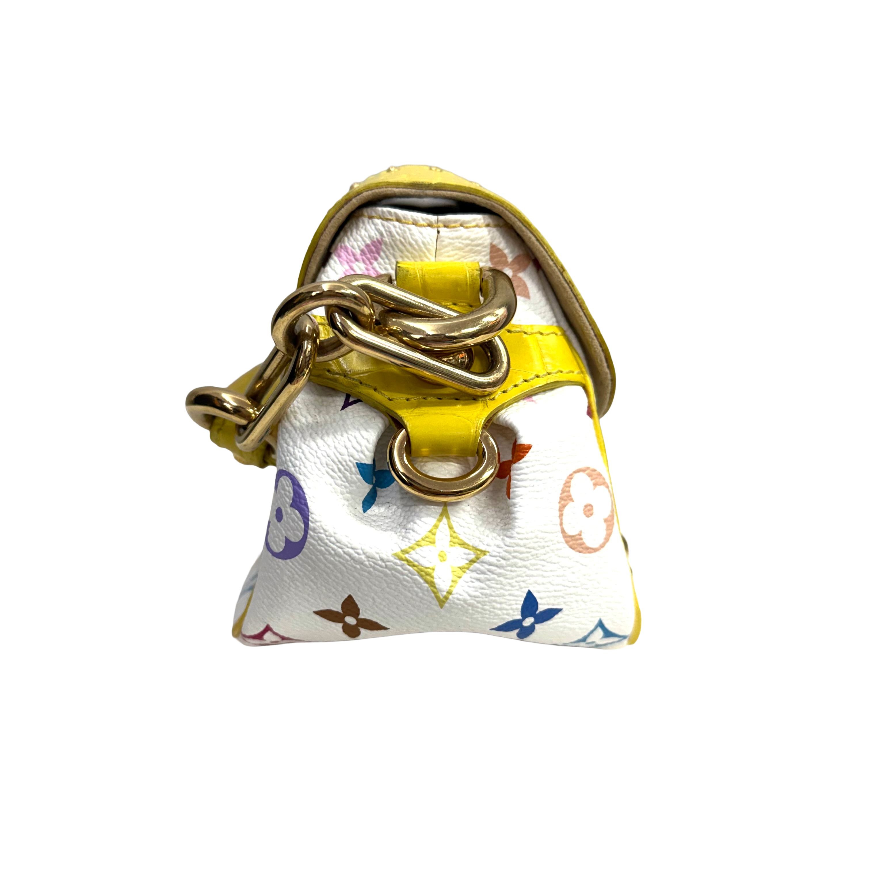 Louis Vuitton | Multicolor Murakami Monogram Yellow Studded Top Handle Bag – Gold Hardware Mini Designer Satchel (Pristine Condition)