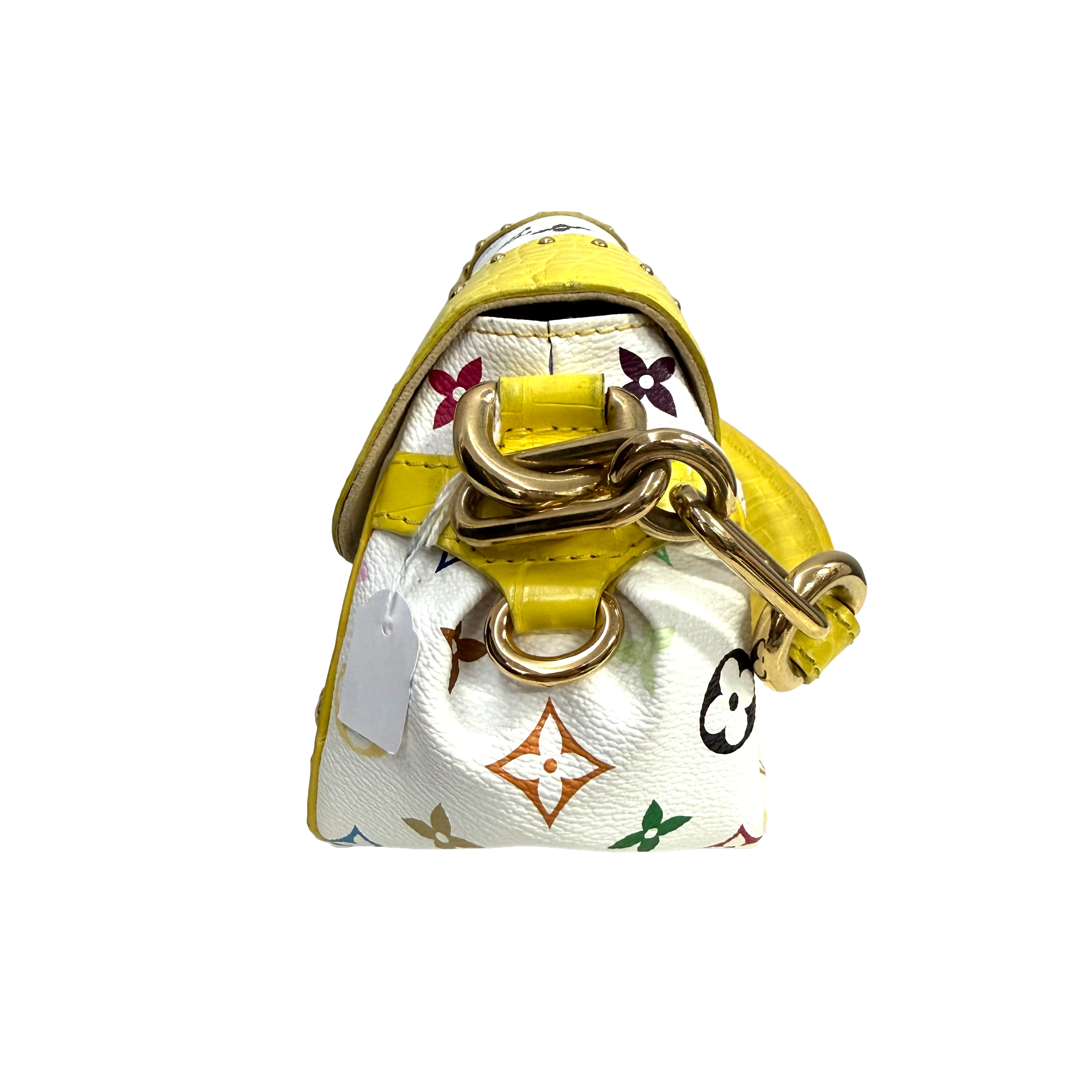 Louis Vuitton | Multicolor Murakami Monogram Yellow Studded Top Handle Bag – Gold Hardware Mini Designer Satchel (Pristine Condition)