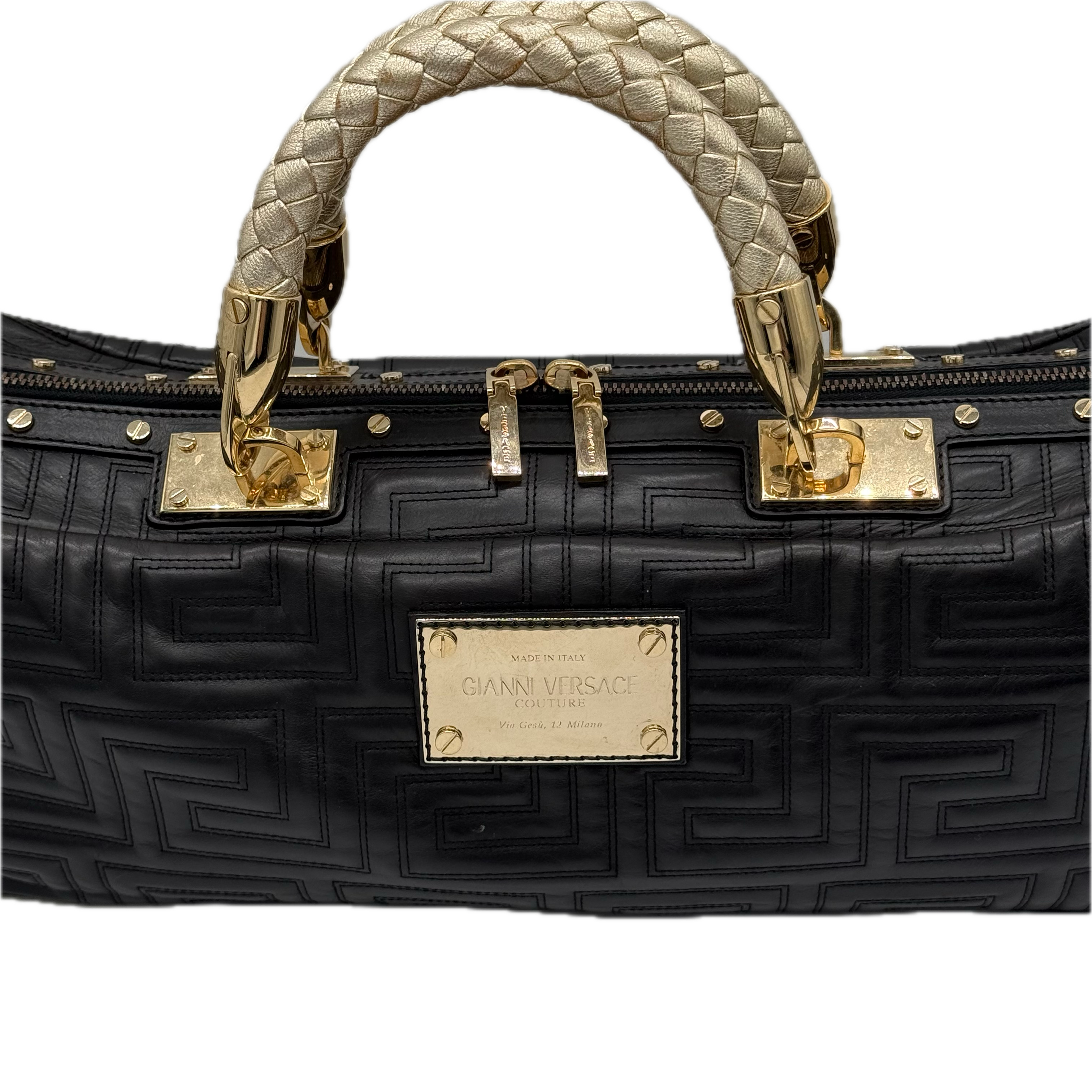 Versace | Greca Satchel Handbag | Nappa Leather |Gold Hardware