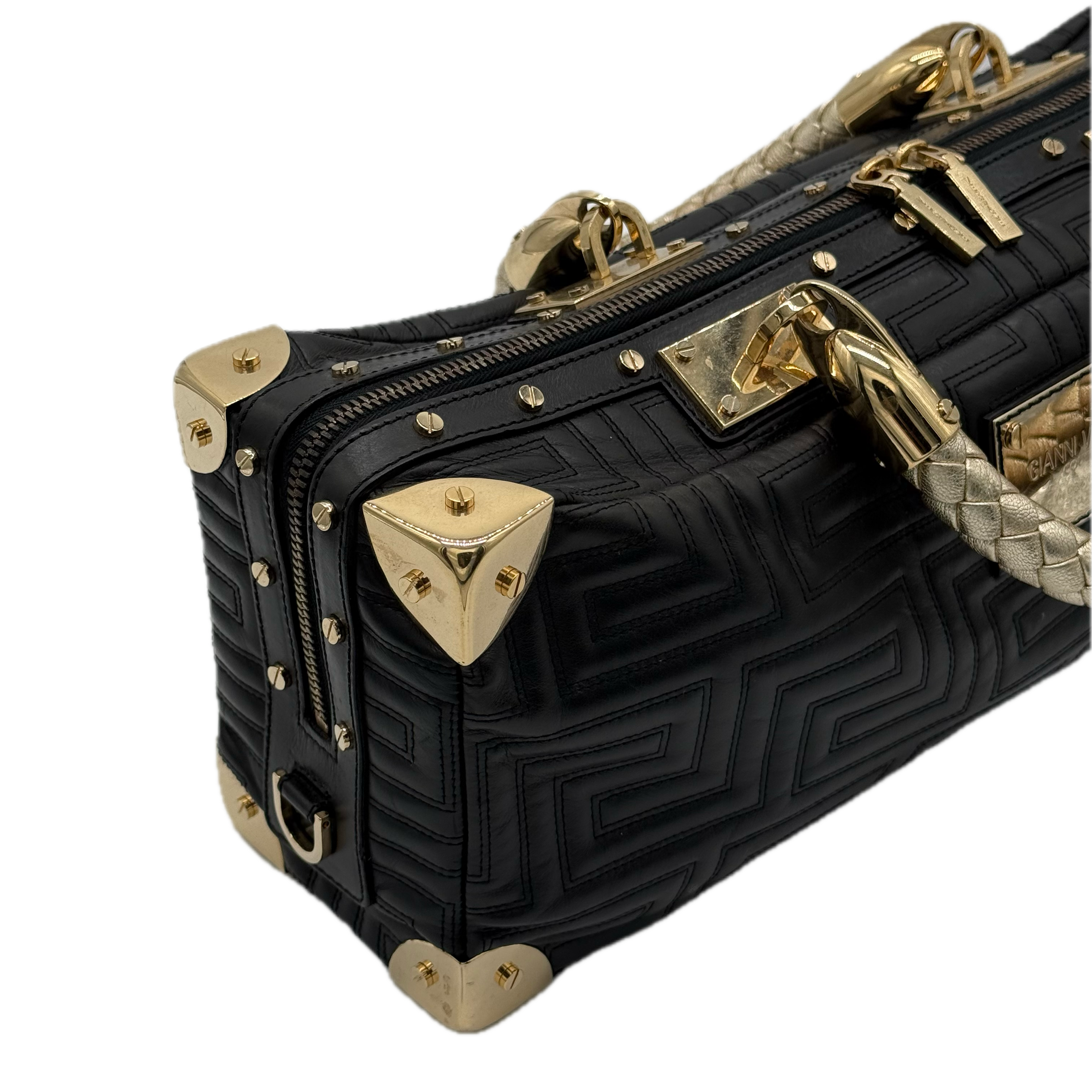Versace | Greca Satchel Handbag | Nappa Leather |Gold Hardware