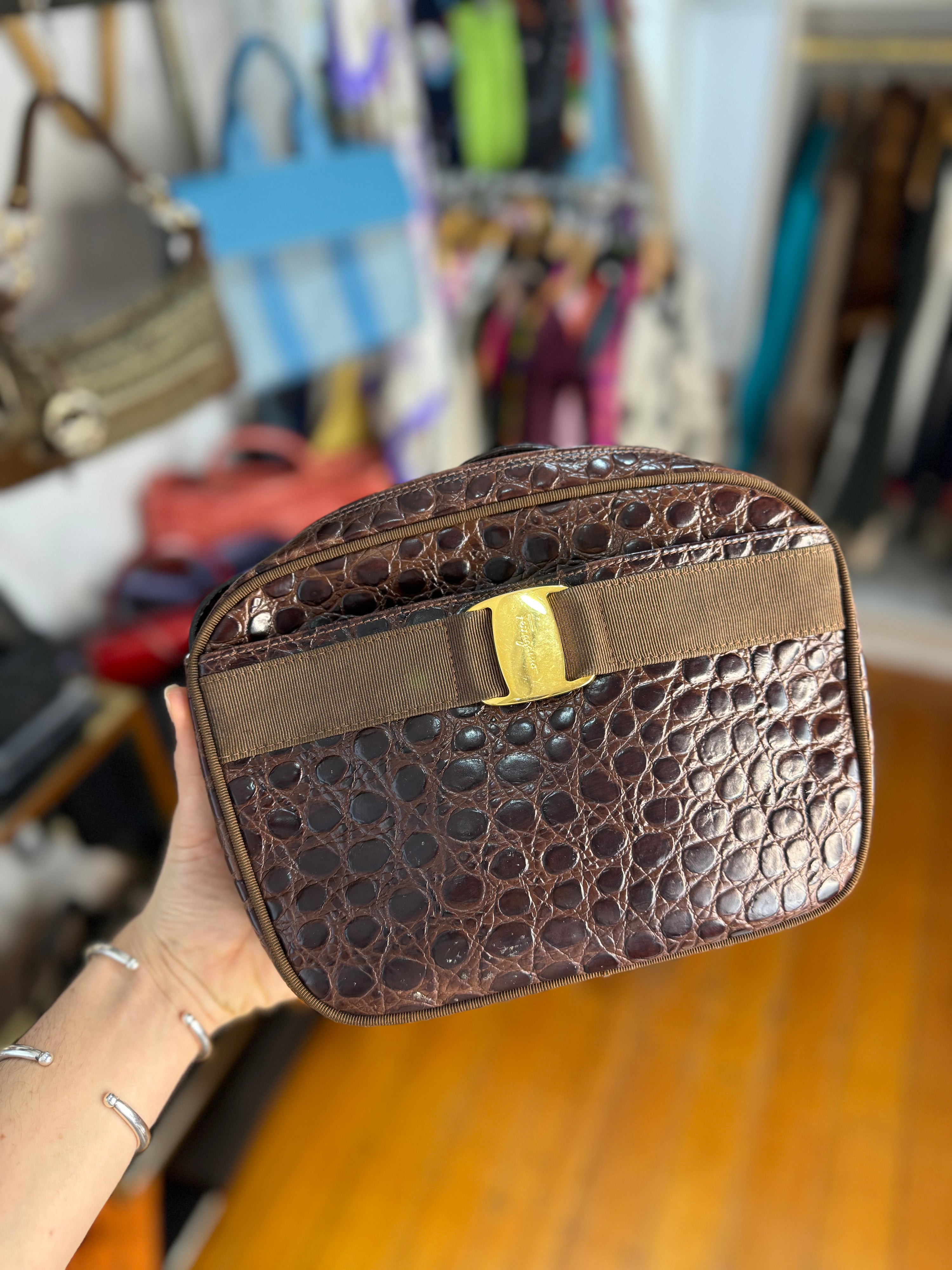 Salvatore Ferragamo croc embossed  Crossbody