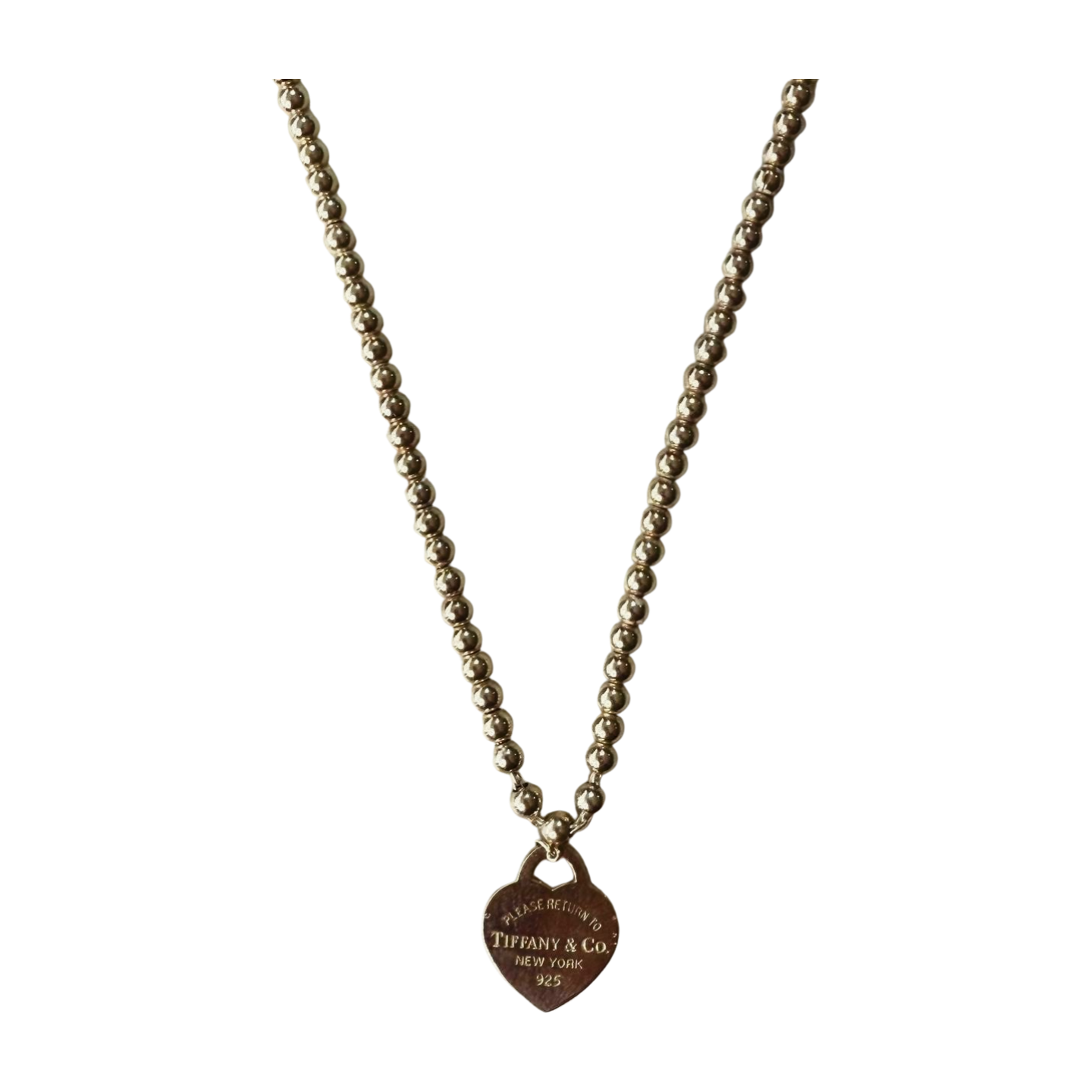 Tiffany | Silver Beads Necklace With Heart Tag (Excellent Condition) - Cons