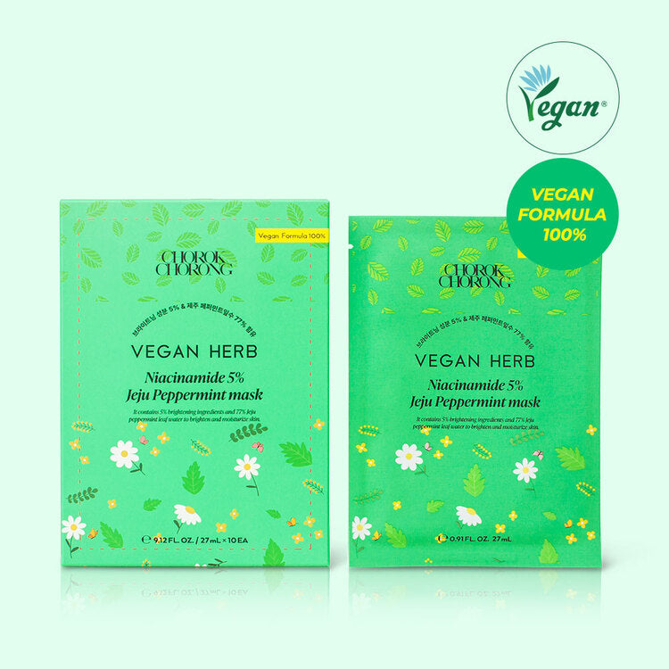 CHOROK CHORONG VEGAN HERB NIACINAMIDE 5%  JEJU PEPPERMINT MASK (10PCS)