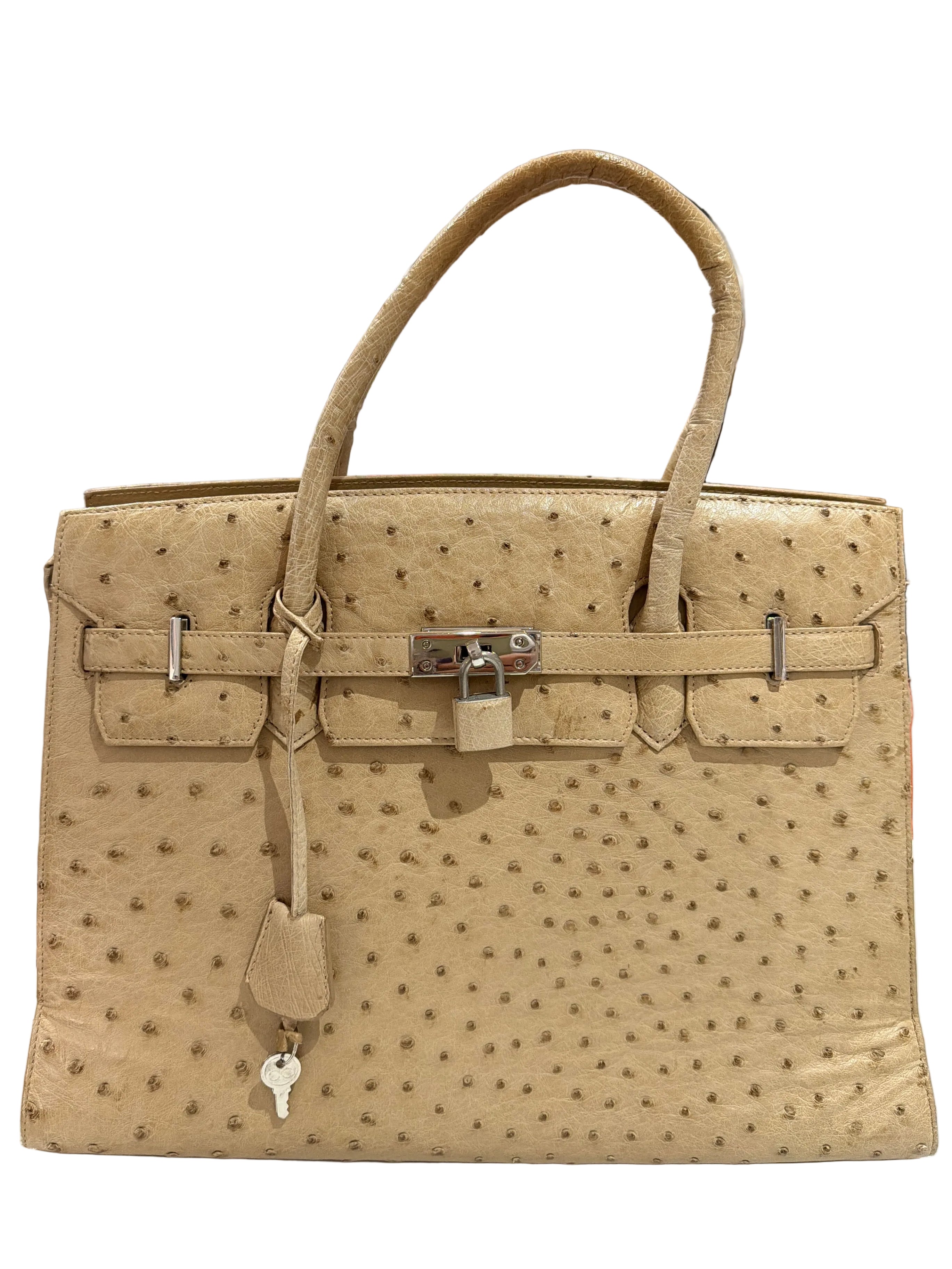 JRA | Cream Top Handle Ostrich Bag (Good Condition) - Cons