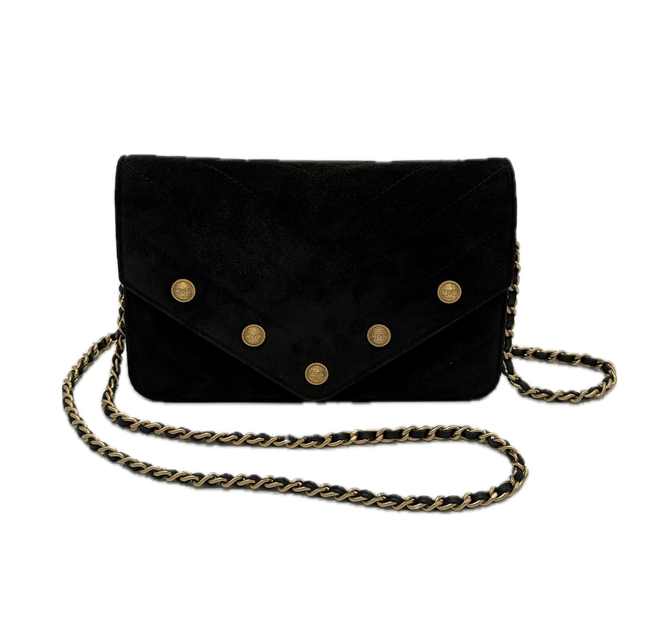 Chanel | Paris-Hamburg CC Button Wallet on Chain | Suede | Gold Hardware