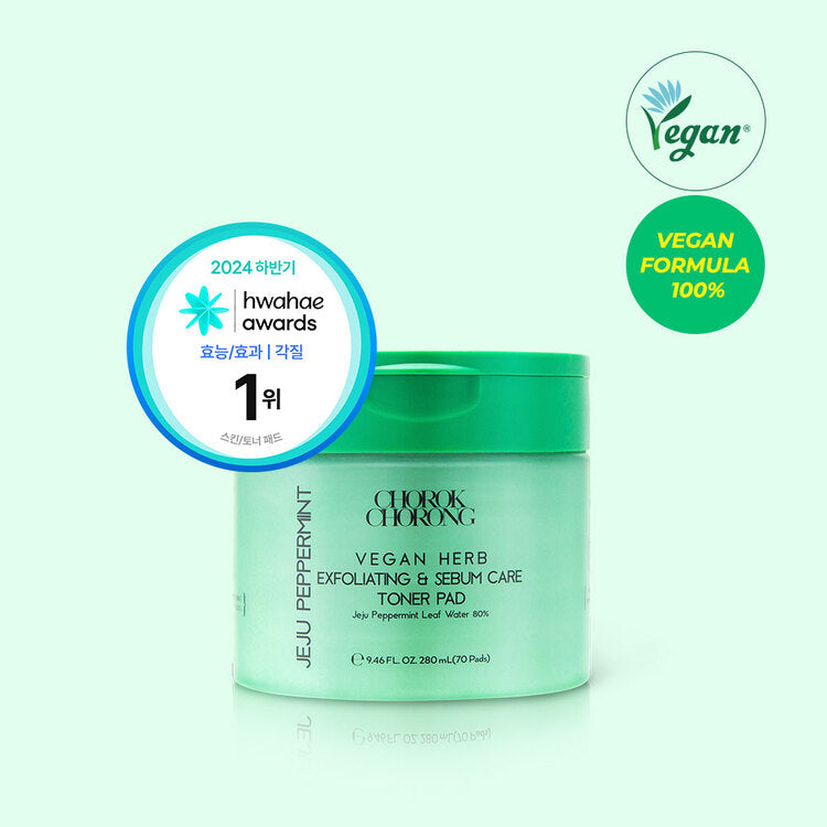 CHOROK CHORONG VEGAN HERB EXFOLIATING & SEBUM CARE JEJU PEPPERMINT TONER PAD (280ml+70pads)