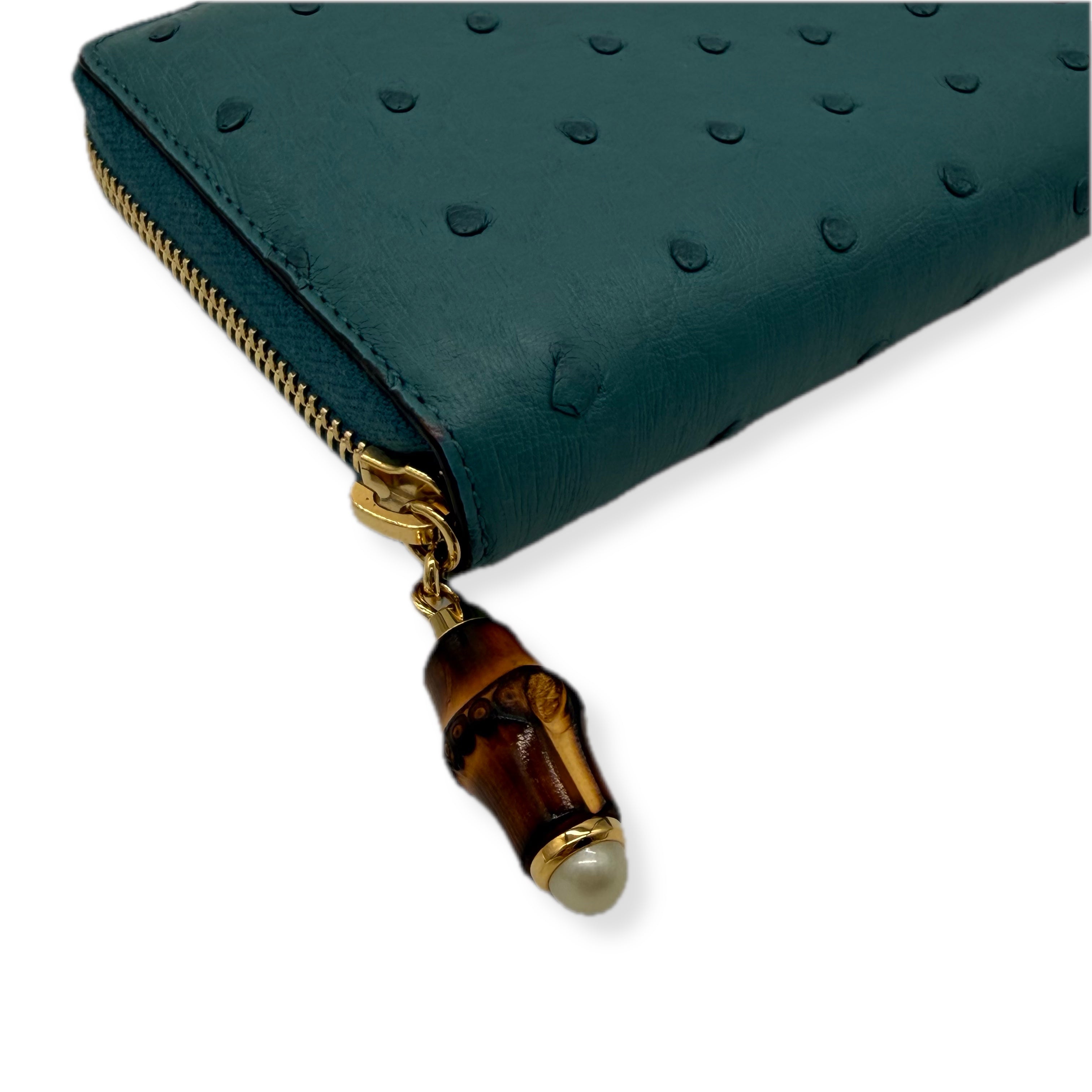 Gucci | Zip Long Wallet | Ostritch Leather | Gold Hardware