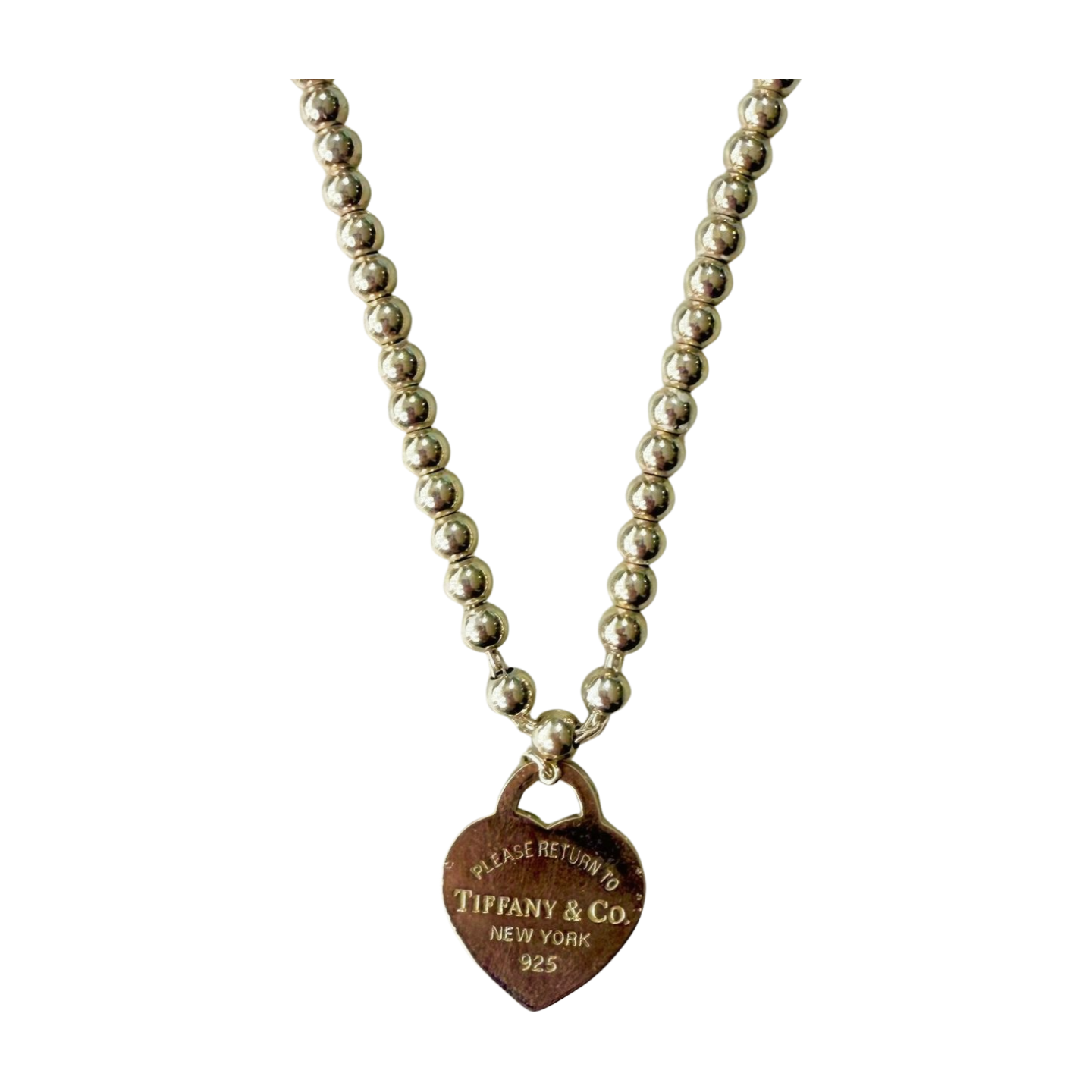 Tiffany | Silver Beads Necklace With Heart Tag (Excellent Condition) - Cons