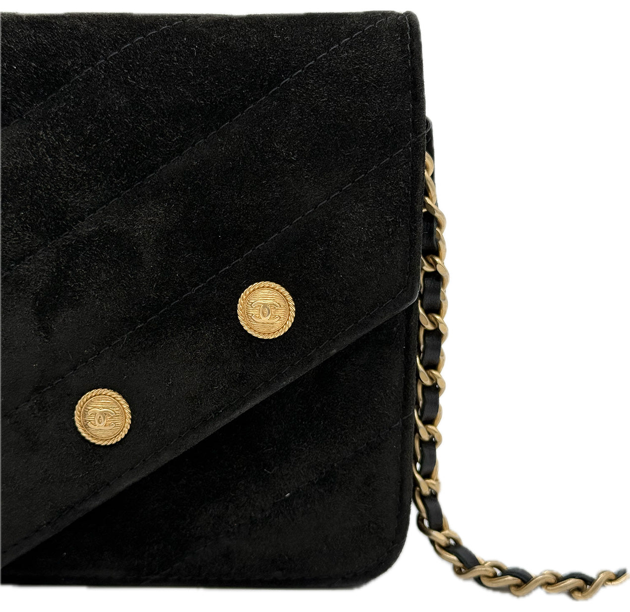 Chanel | Paris-Hamburg CC Button Wallet on Chain | Suede | Gold Hardware