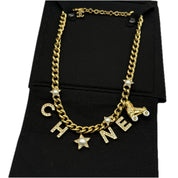 Chanel | Crystal Pearl Rollerblade Logo Necklace | Gold Plated