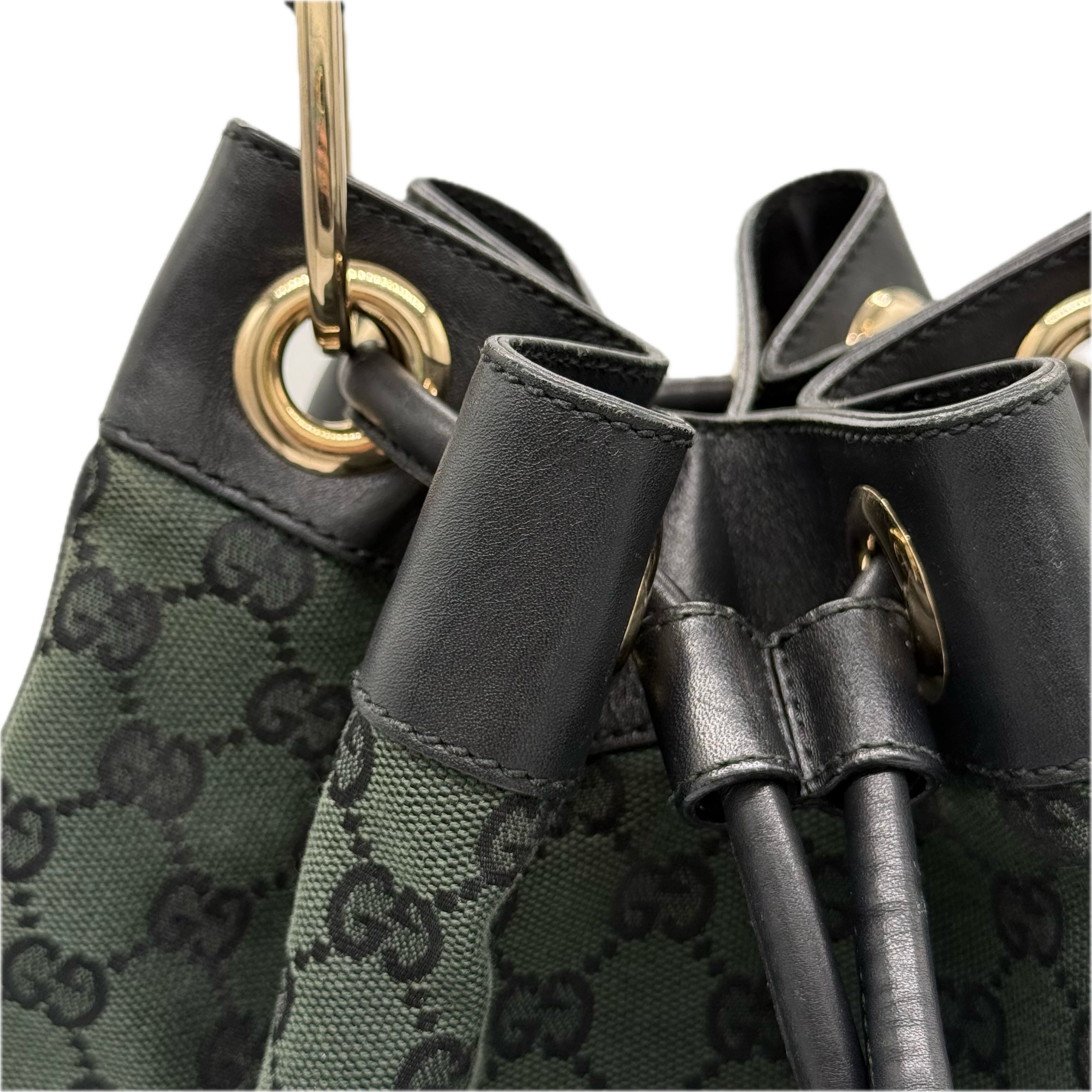 Gucci | Monogram Drawstring Shoulder Bag | Canvas | Gold Hardware