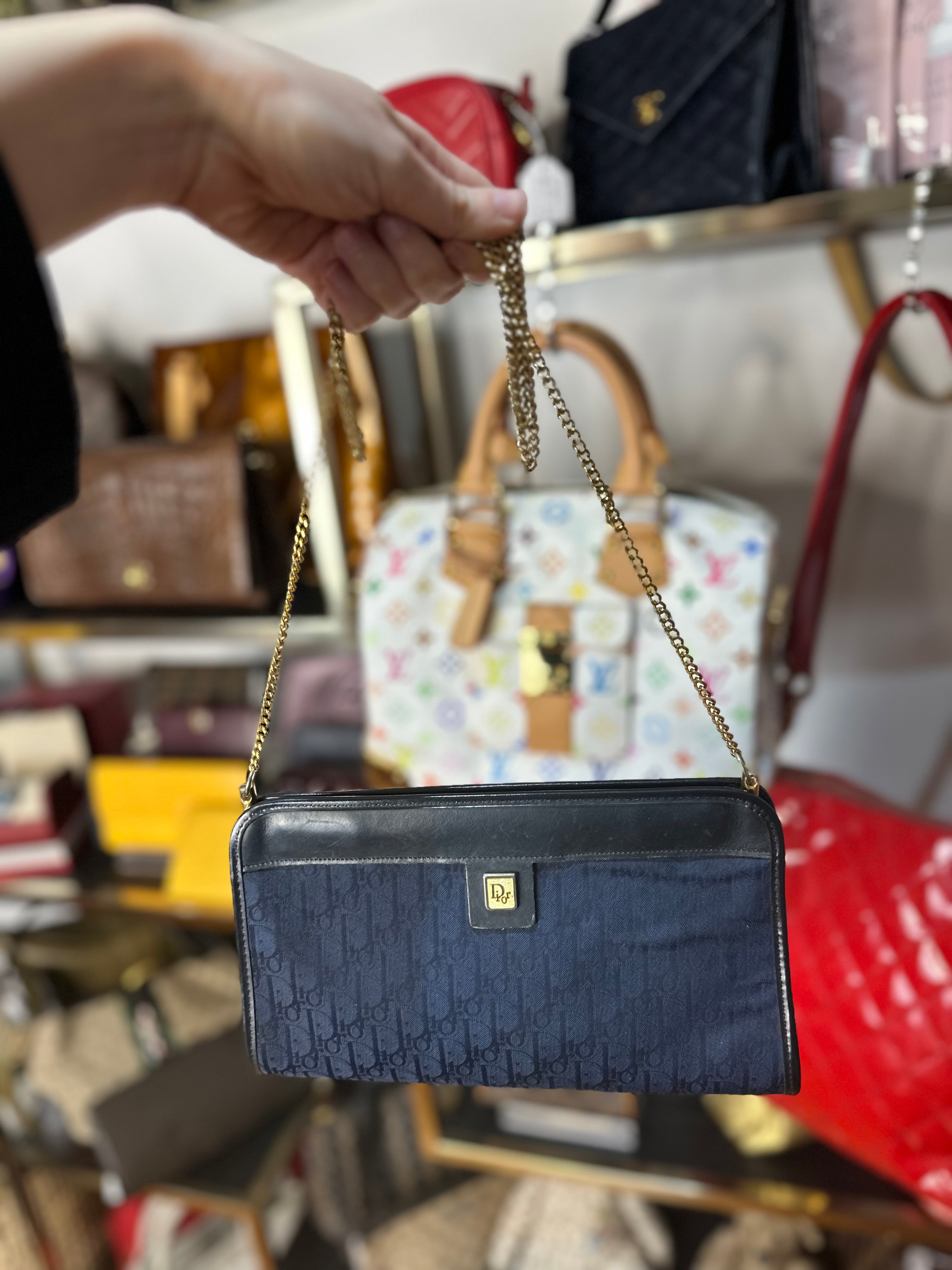 Christian Dior Chain Navy Bag