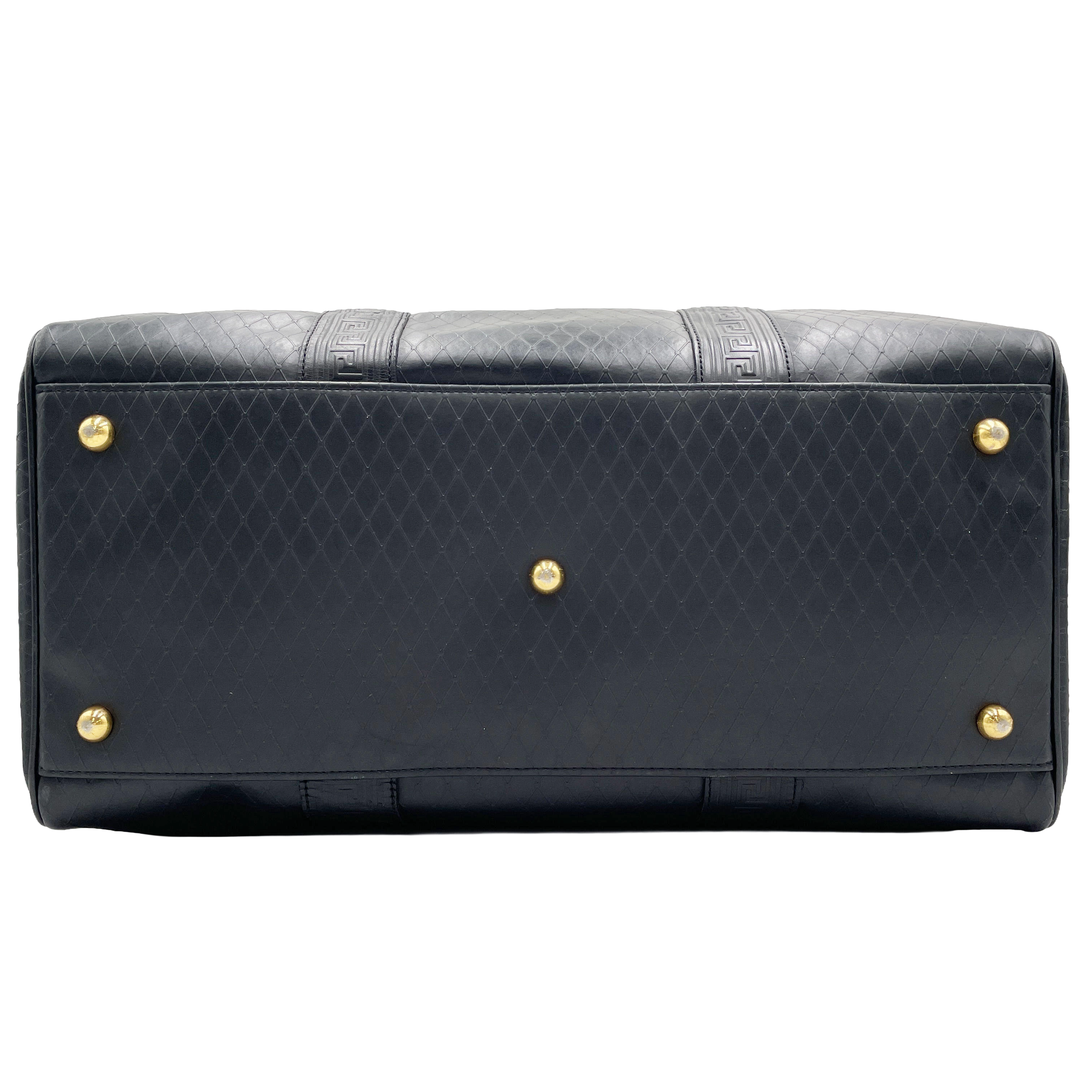 Gianni Versace Travel Duffel 50cm | Black Embossed Leather | Gold Hardware