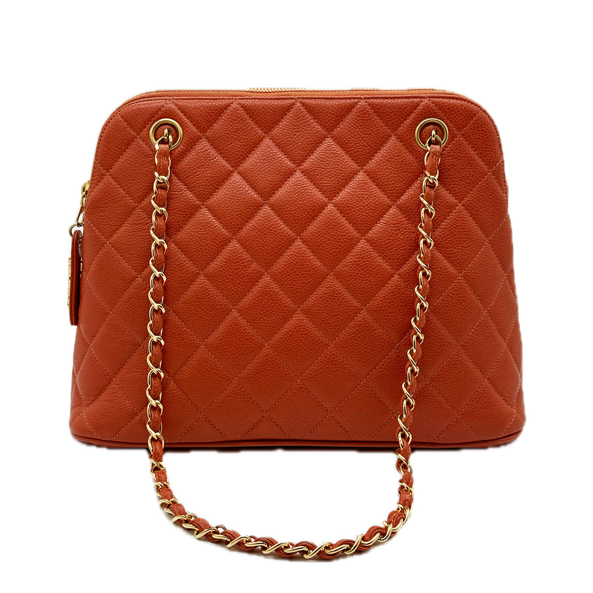 Chanel | Petite Shopping Tote | Orange Quilted Caviar Leather | Gold Hardware