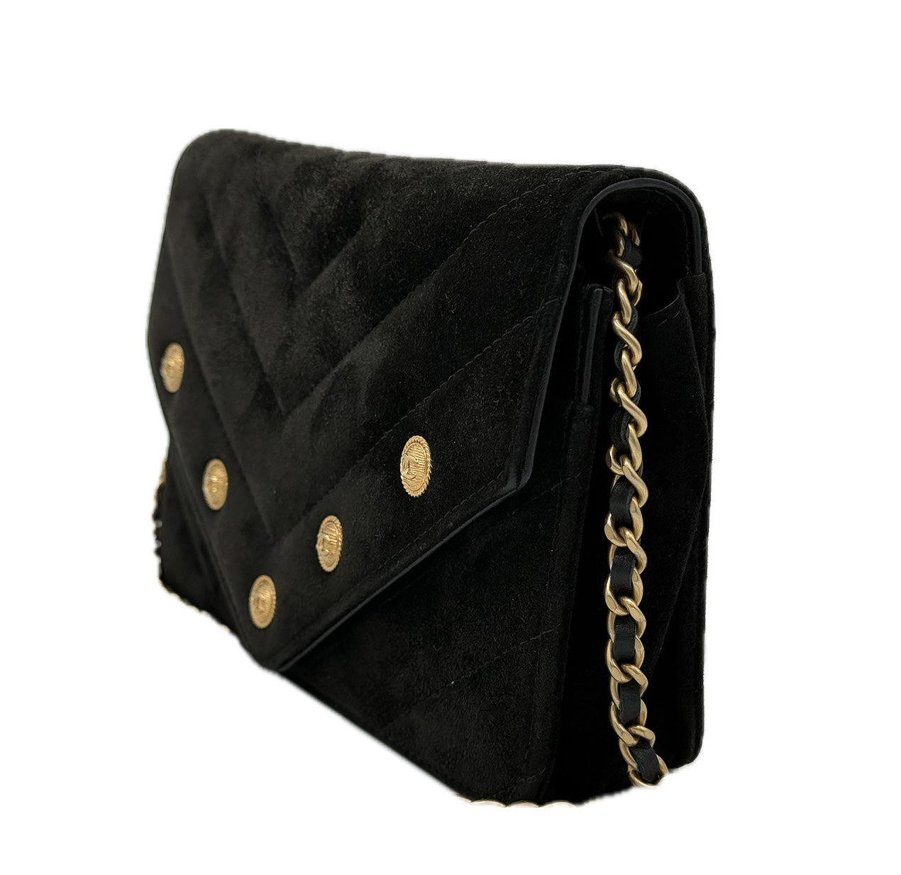 Chanel | Paris-Hamburg CC Button Wallet on Chain | Suede | Gold Hardware