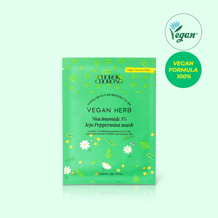 CHOROK CHORONG VEGAN HERB NIACINAMIDE 5%  JEJU PEPPERMINT MASK (10PCS)