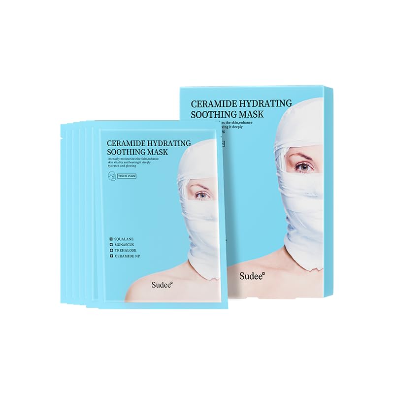 CERAMIDE HYDRATING SOOTHING MASK - Intense Moisture Barrier Support Calming for Sensitive Skin 5-Layer Hyaluronic Acid & Ceramide Sheet Mask Korean Skincare 5 Sheets, 30g Each