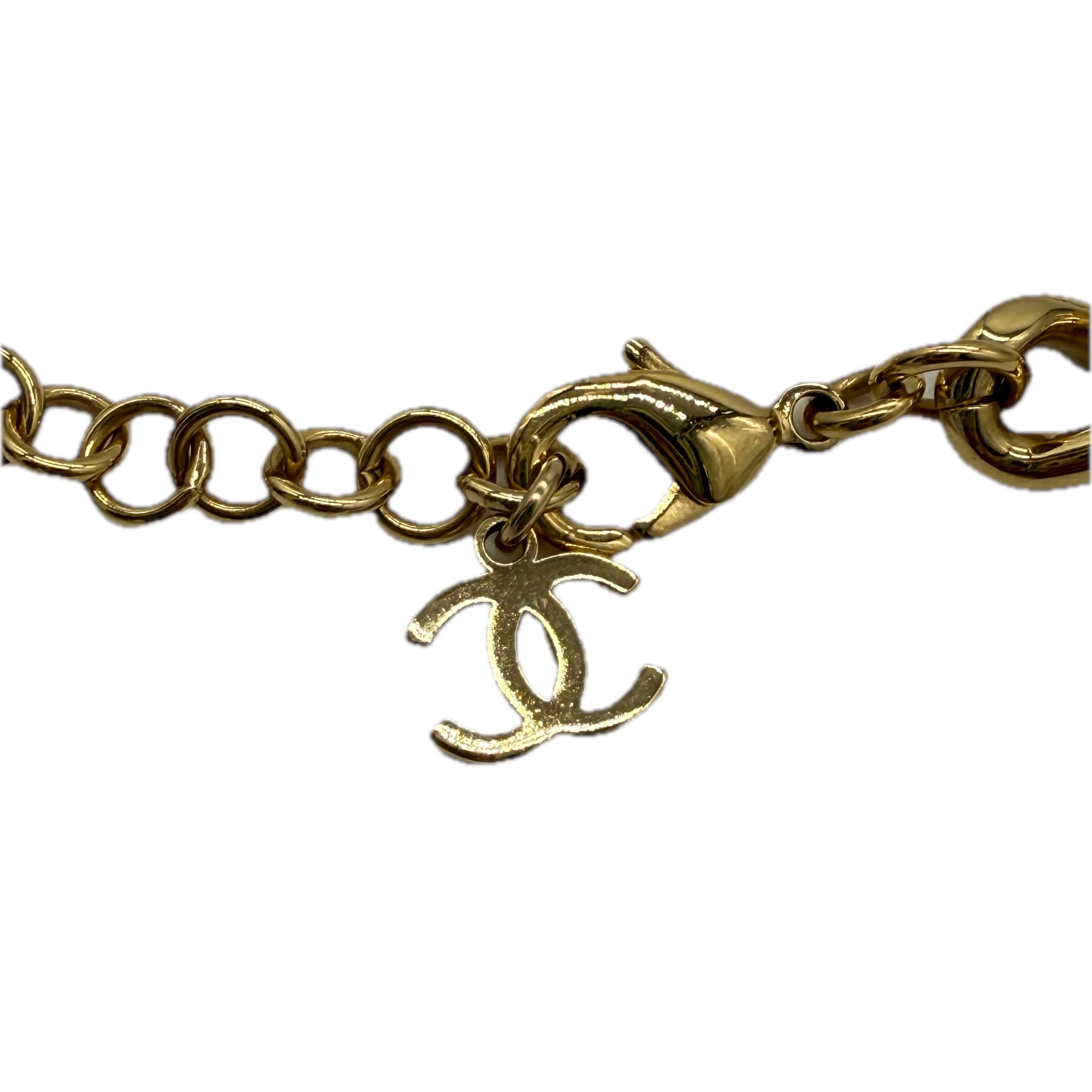 Chanel | Crystal Pearl Rollerblade Logo Necklace | Gold Plated