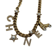 Chanel | Crystal Pearl Rollerblade Logo Necklace | Gold Plated