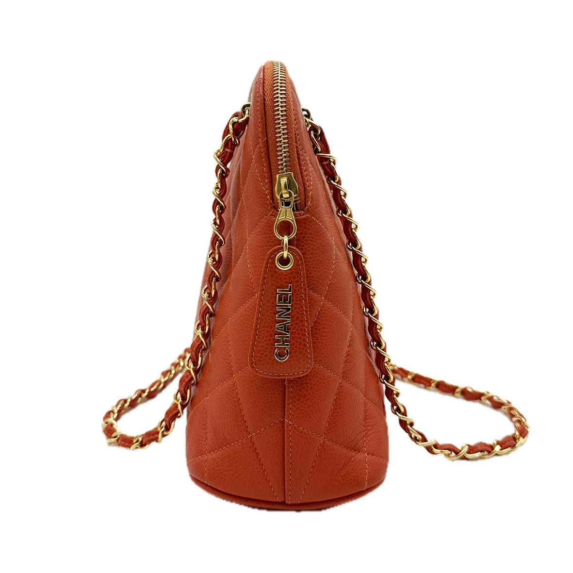 Chanel | Petite Shopping Tote | Orange Quilted Caviar Leather | Gold Hardware