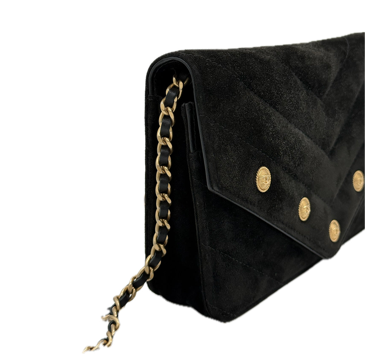 Chanel | Paris-Hamburg CC Button Wallet on Chain | Suede | Gold Hardware