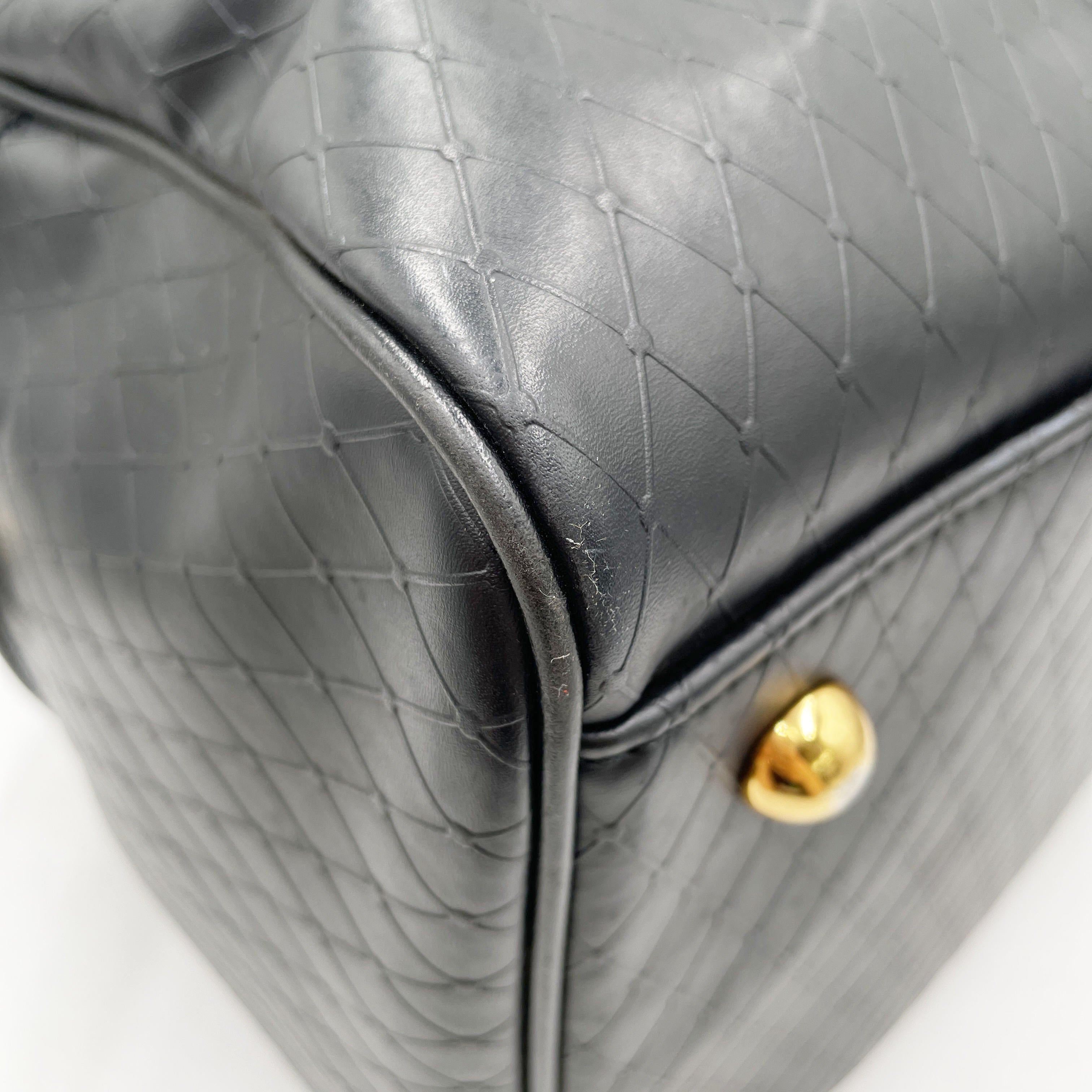 Gianni Versace Travel Duffel 50cm | Black Embossed Leather | Gold Hardware