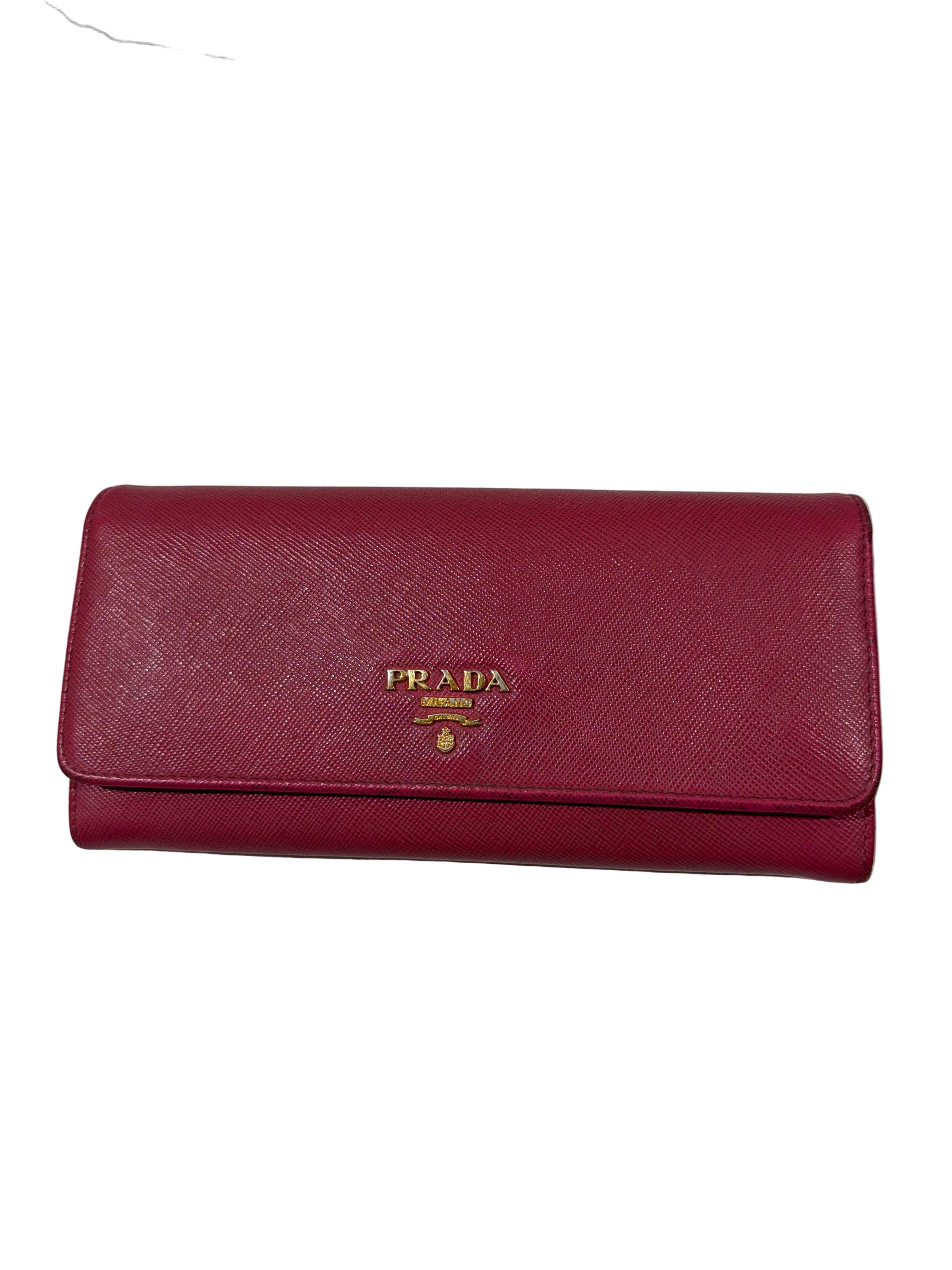 Prada | Pink Saffiano Leather Long Bi-fold Wallet - Cons