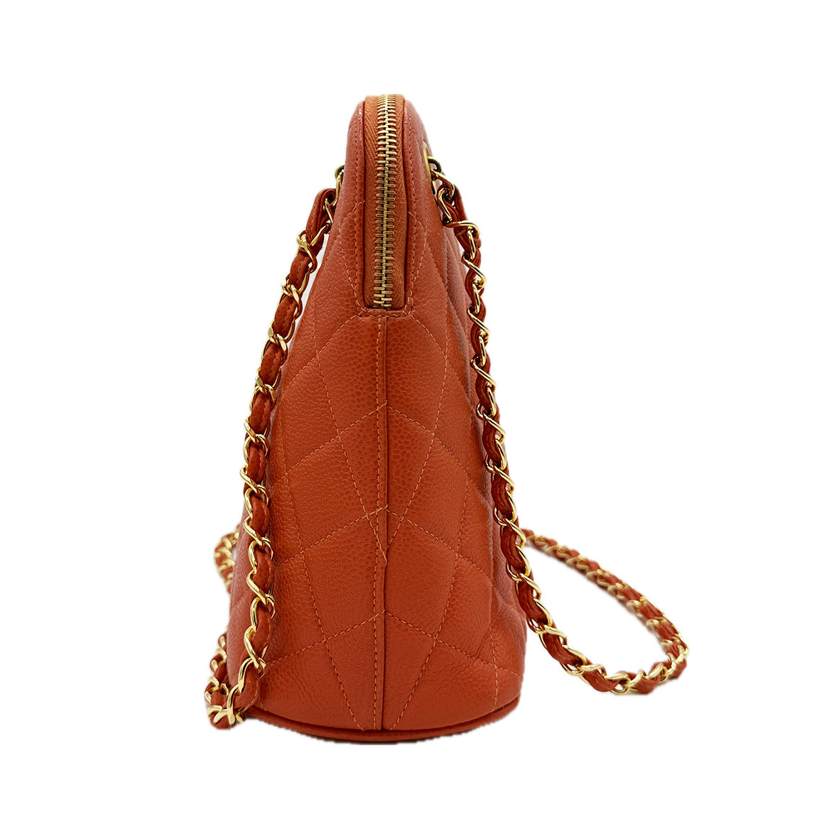 Chanel | Petite Shopping Tote | Orange Quilted Caviar Leather | Gold Hardware