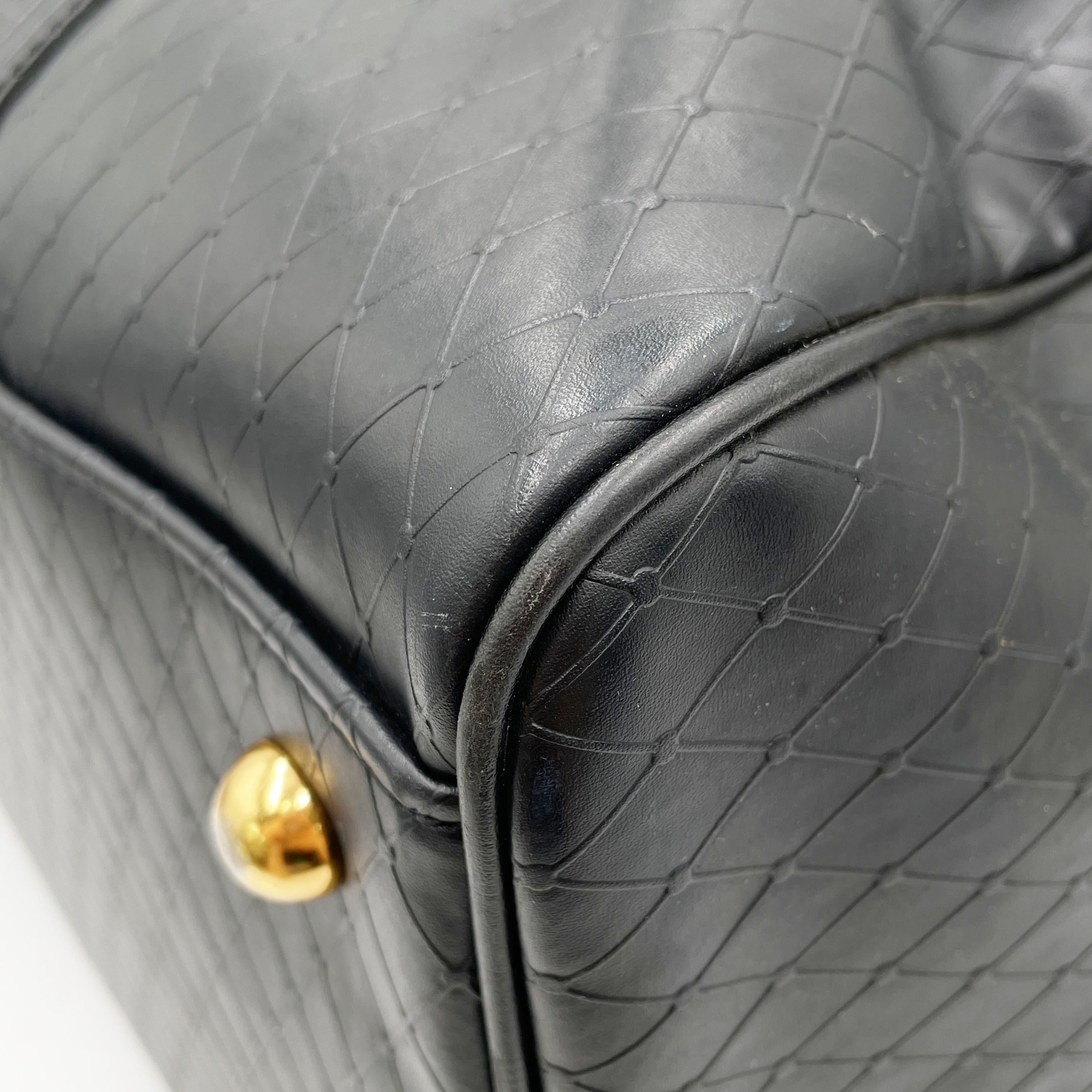Gianni Versace Travel Duffel 50cm | Black Embossed Leather | Gold Hardware