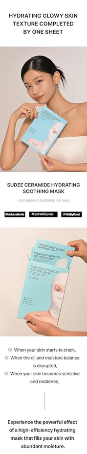 CERAMIDE HYDRATING SOOTHING MASK - Intense Moisture Barrier Support Calming for Sensitive Skin 5-Layer Hyaluronic Acid & Ceramide Sheet Mask Korean Skincare 5 Sheets, 30g Each