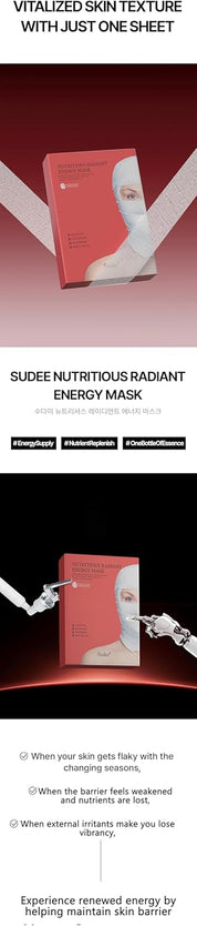 Nutritious Radiant Energy Mask - Hydrating Brightening Face Sheet Mask With Propolis & Portulaca Extract For Dull & Sensitive Skin Korean Skincare