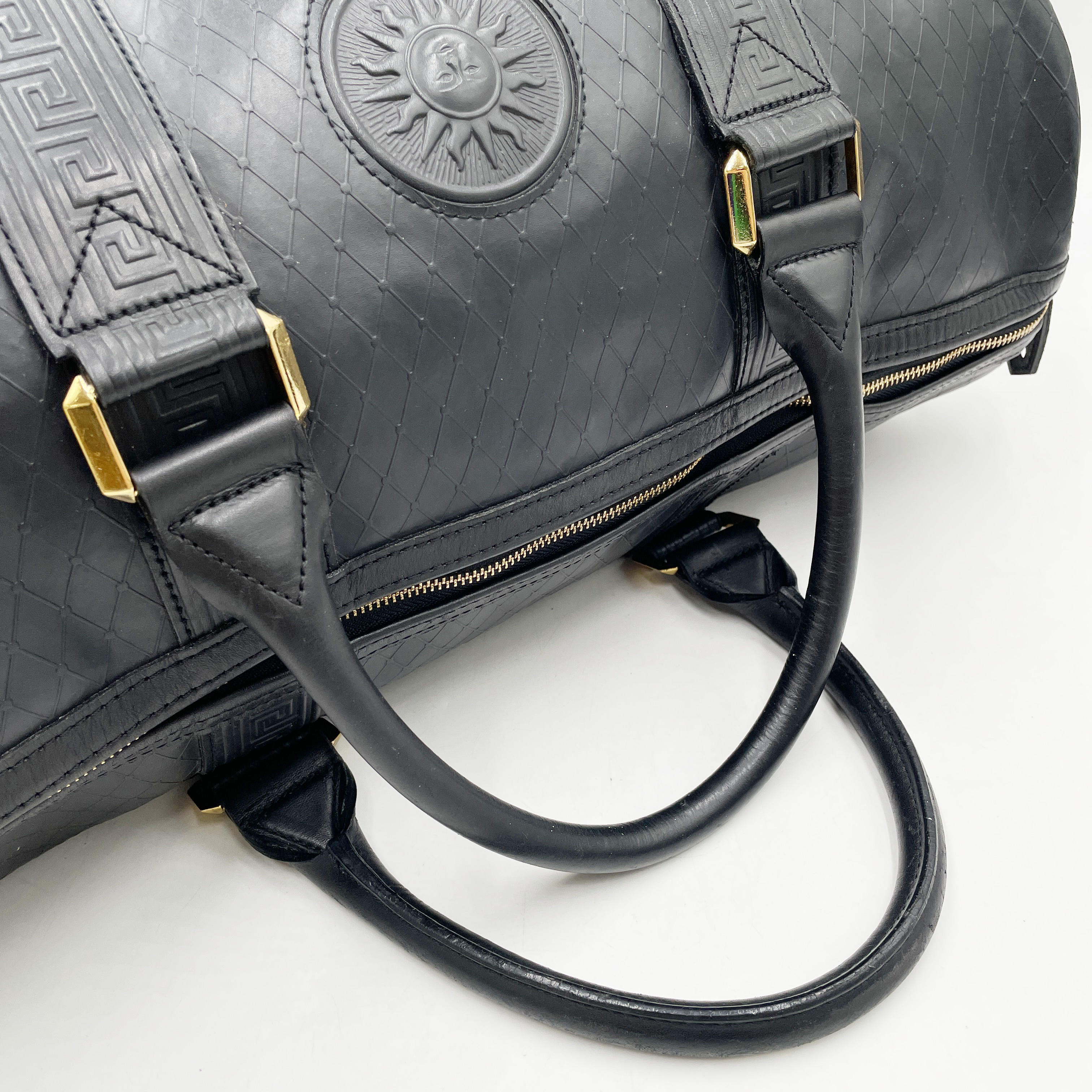 Gianni Versace Travel Duffel 50cm | Black Embossed Leather | Gold Hardware