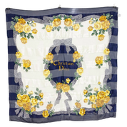 Christian Dior | Silk Scarf | Rose & Houndstooth Print | Navy & Ivory (85cm)