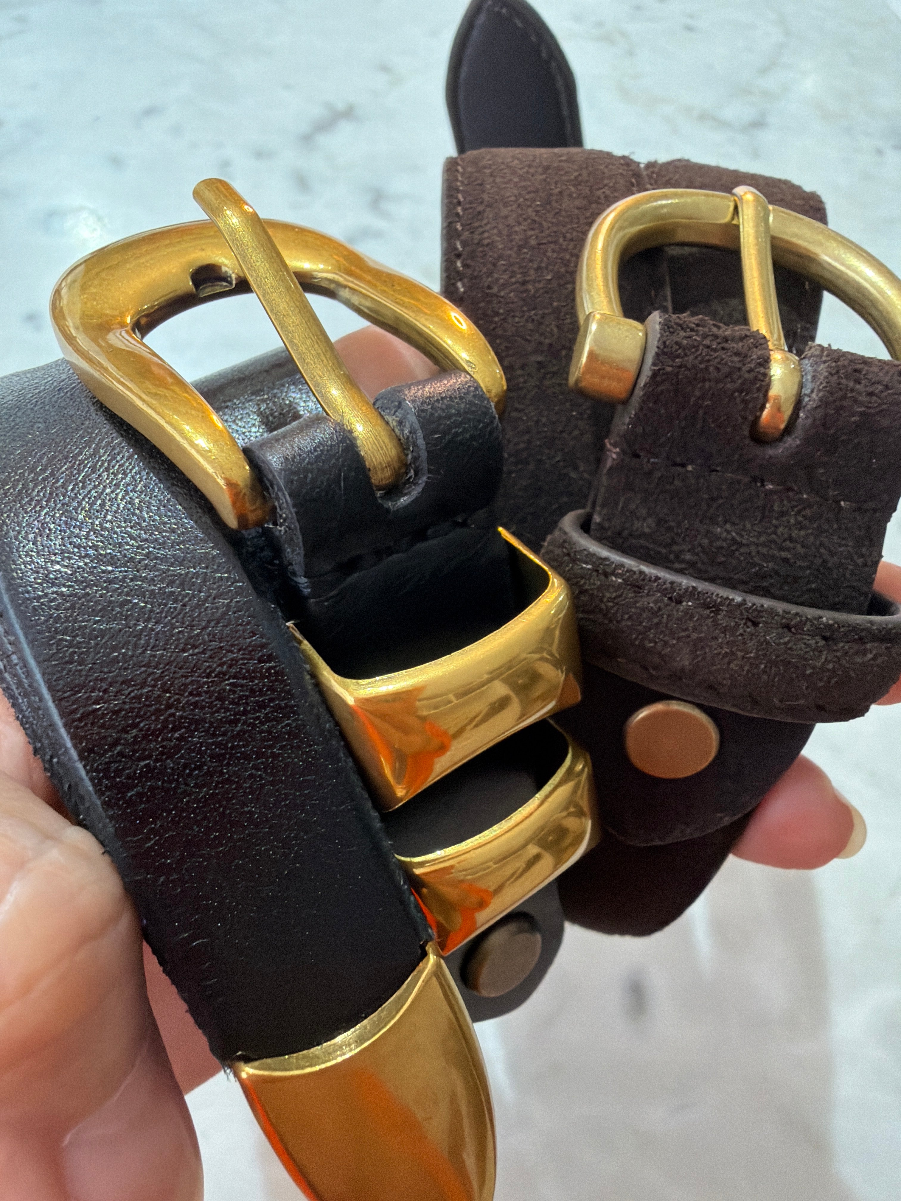 2 x Beltase belts - Suede Brown Brass, Vesatile Black Brass 100cm