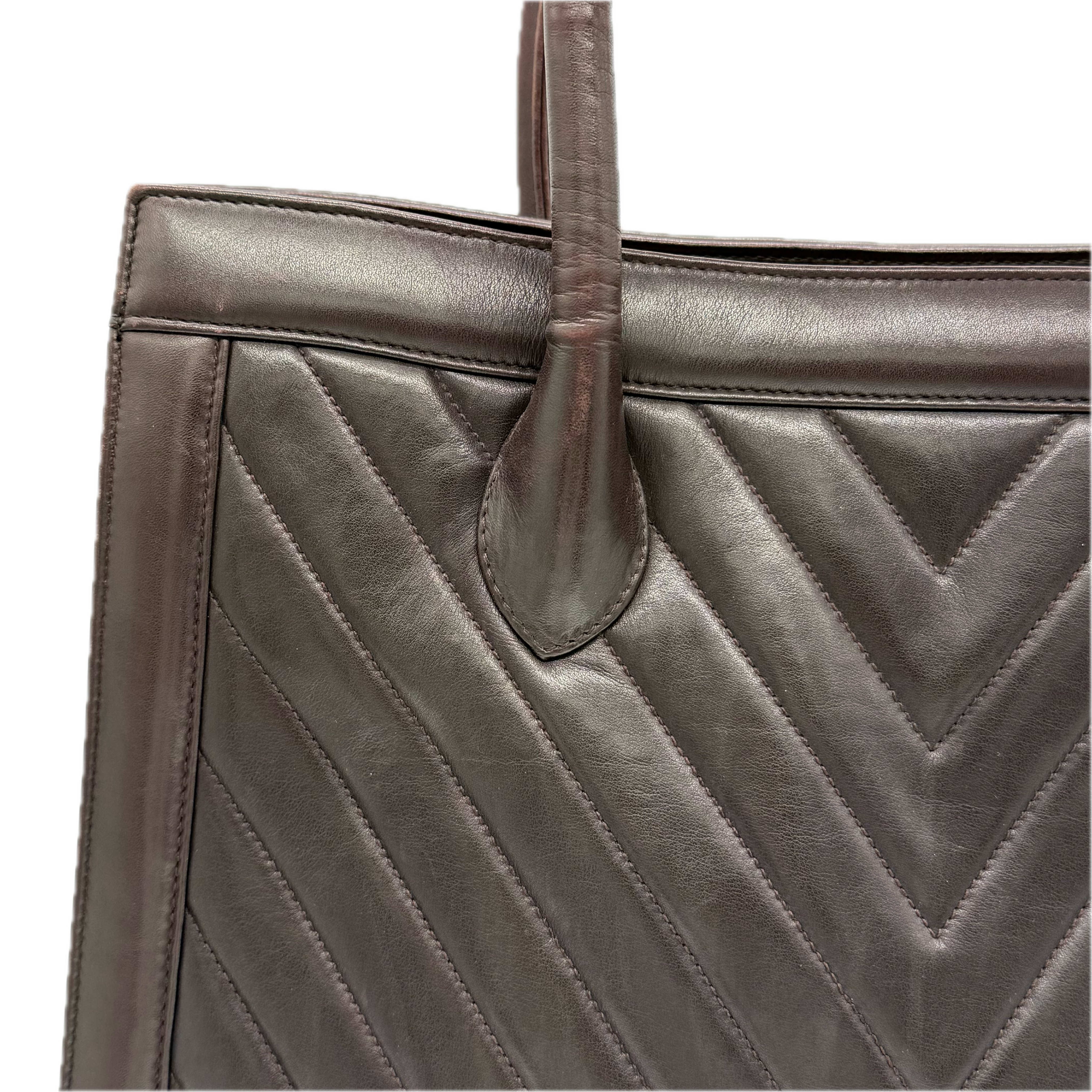 Chanel | Vintage Chevron Top Handle Tote | Lambskin | Gold Hardware
