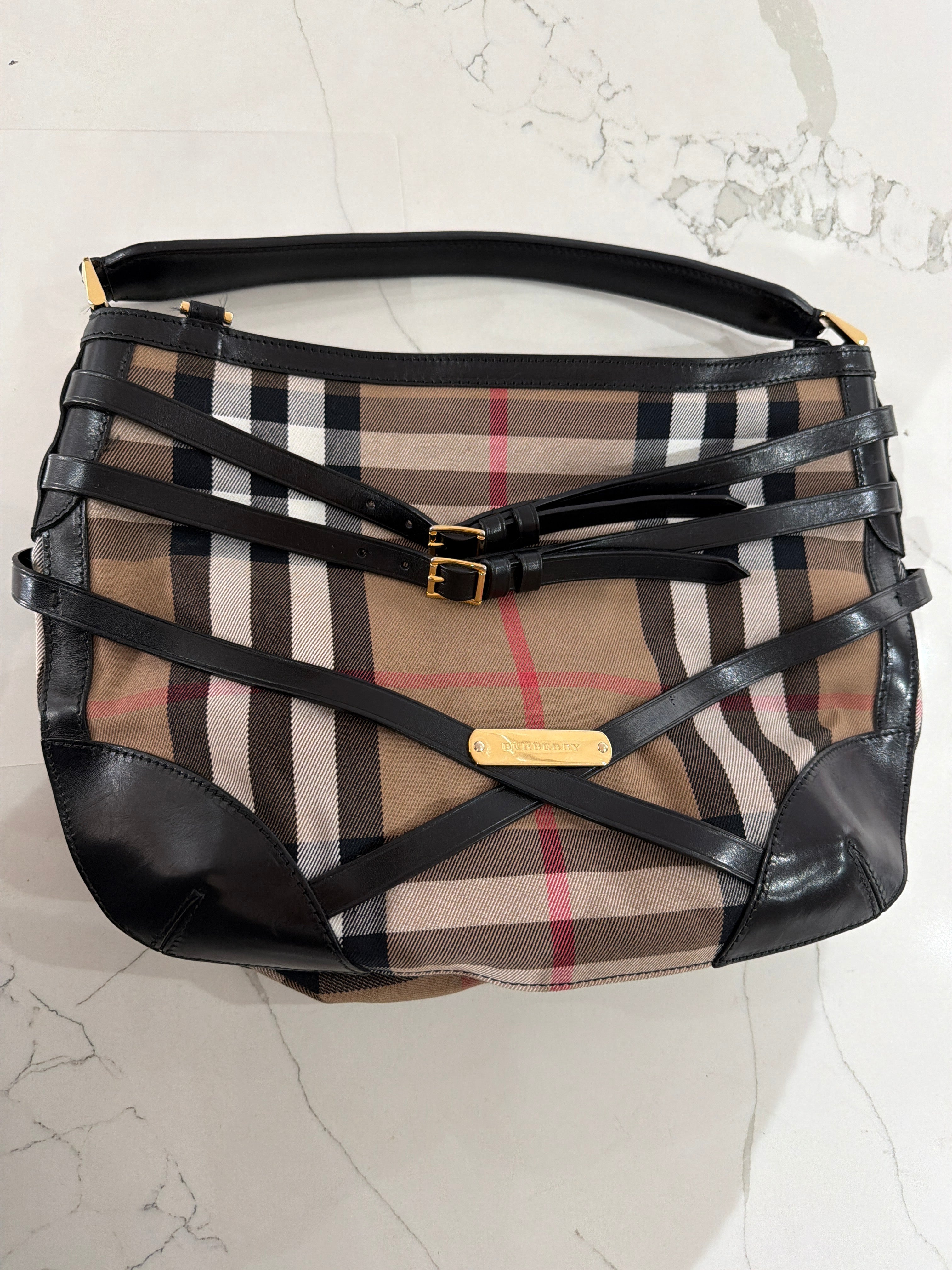 Burberry | Leather and Check Shoulder Bag - Cons