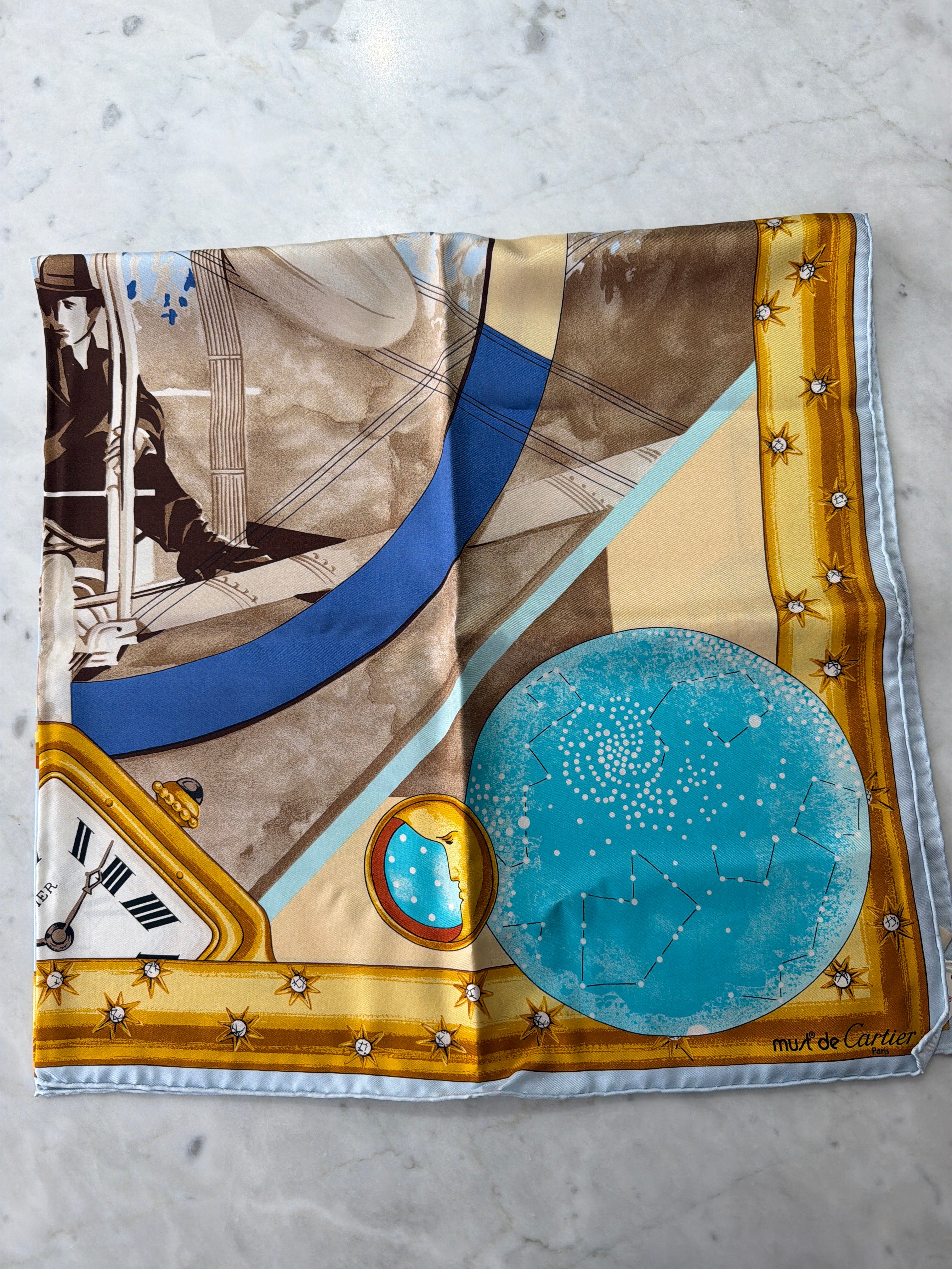 Cartier | Silk Scarf with Celestial Print (Good Condition)
