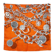 Gucci | Silk Scarf | Chain & Medallion Print | Orange & Silver (60cm)