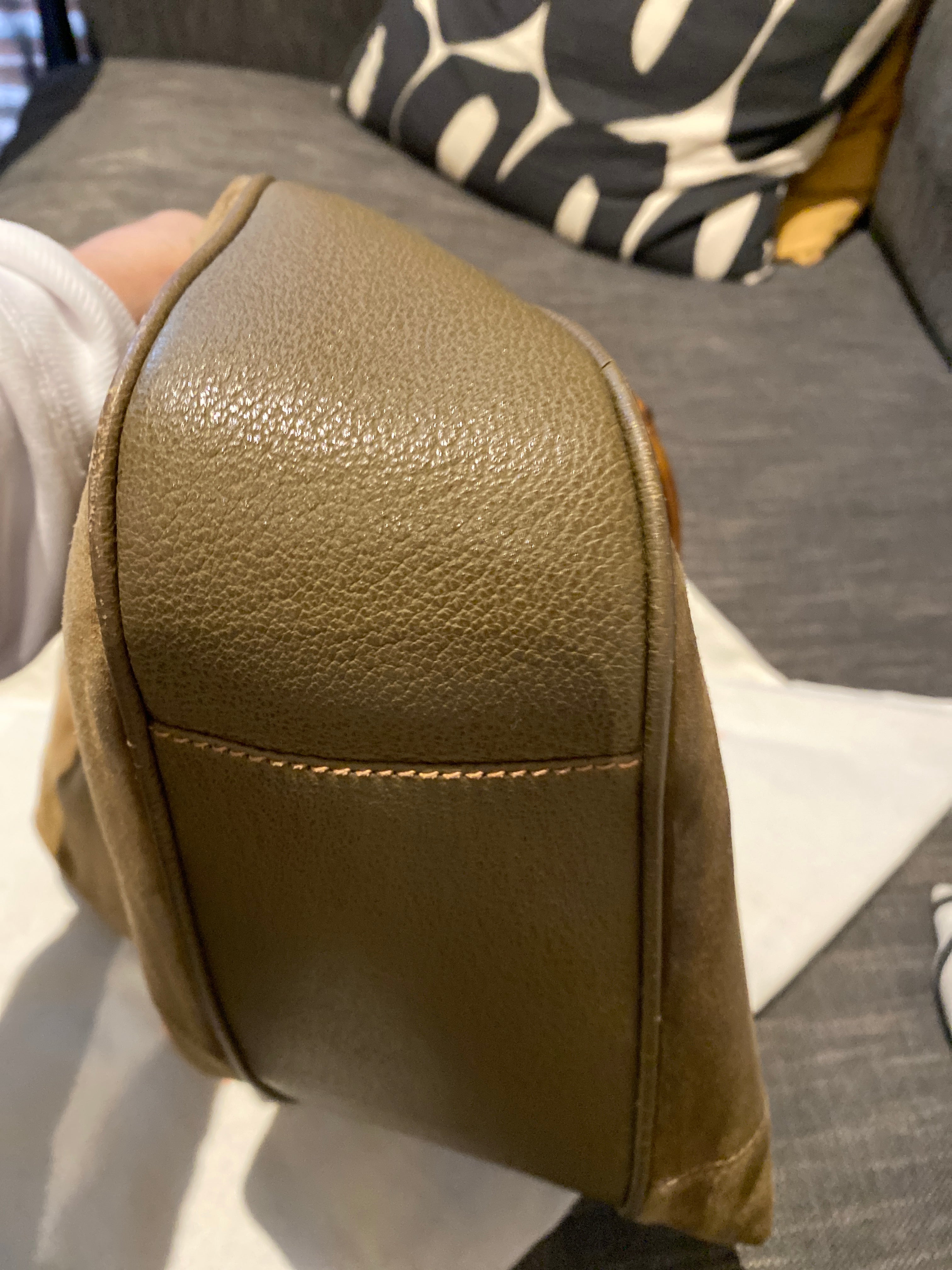 Gucci Olive Suede/Leather Hobo Bag with Bambo Handle