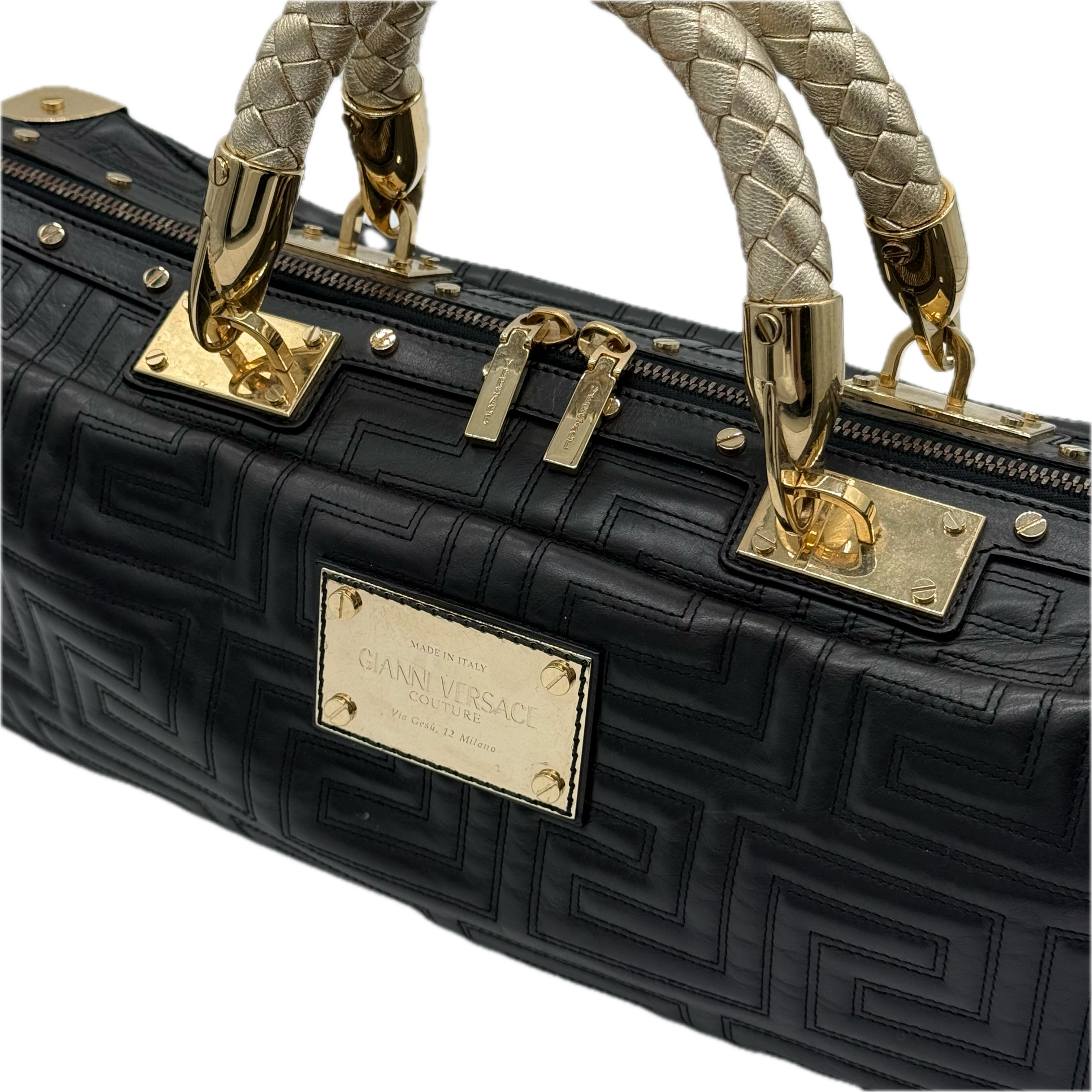 Versace | Greca Satchel Handbag | Nappa Leather |Gold Hardware