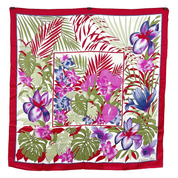 Christian Dior | Silk Scarf | Tropical Orchid & Palm Print | Red & Pink (85cm)