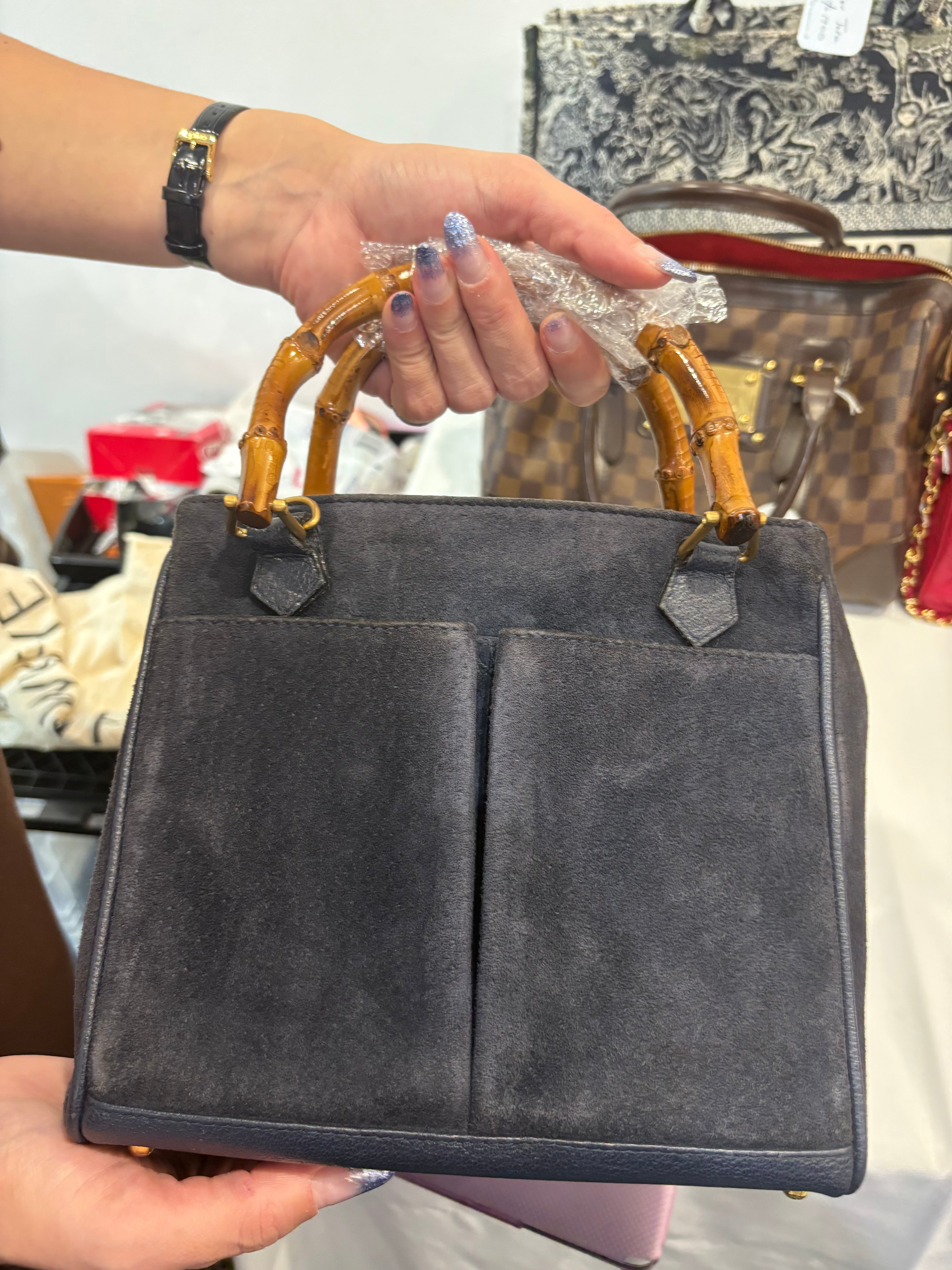 Gucci navy suede bamboo