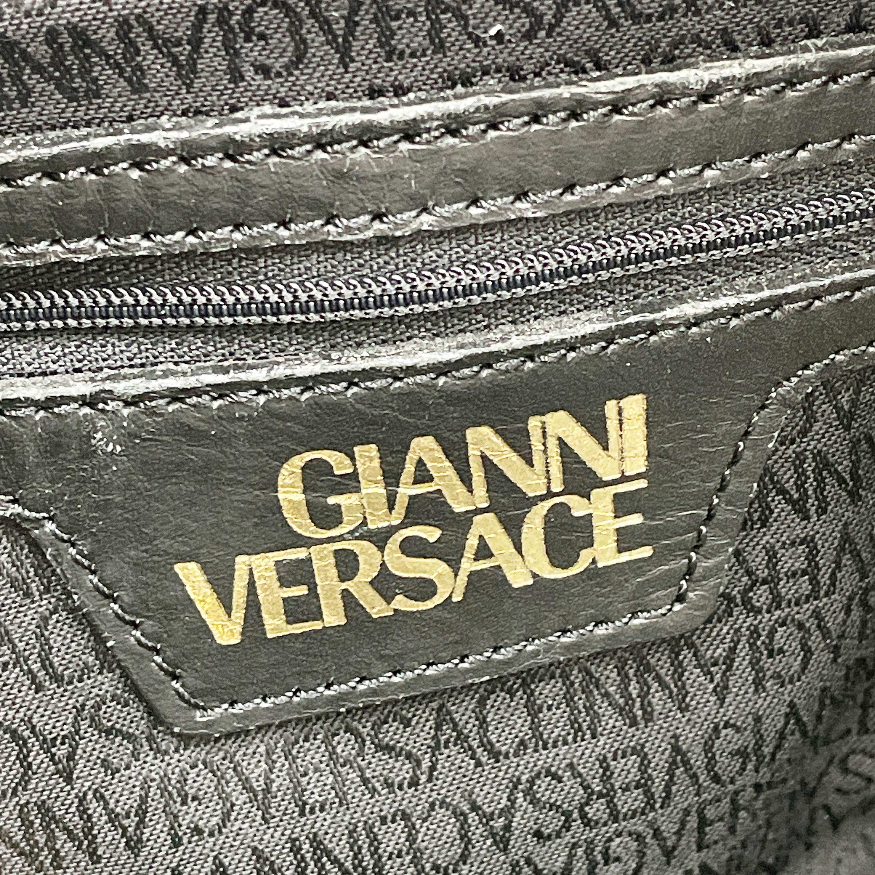 Gianni Versace Travel Duffel 50cm | Black Embossed Leather | Gold Hardware