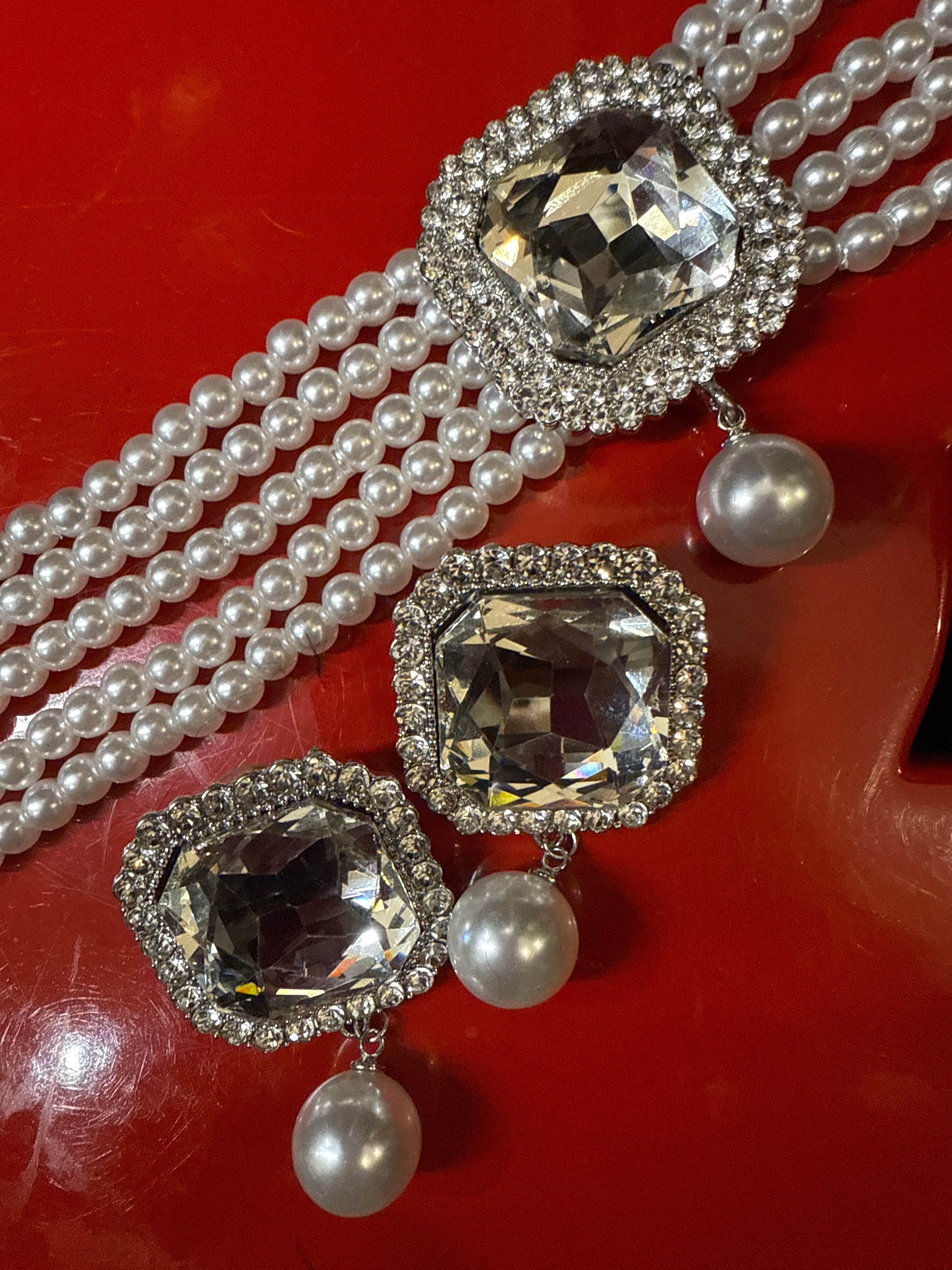 D pearl necklace earrings set