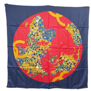 Chanel | Silk Scarf | Jeweled Continents Print | Navy, Red & Gold (85cm)